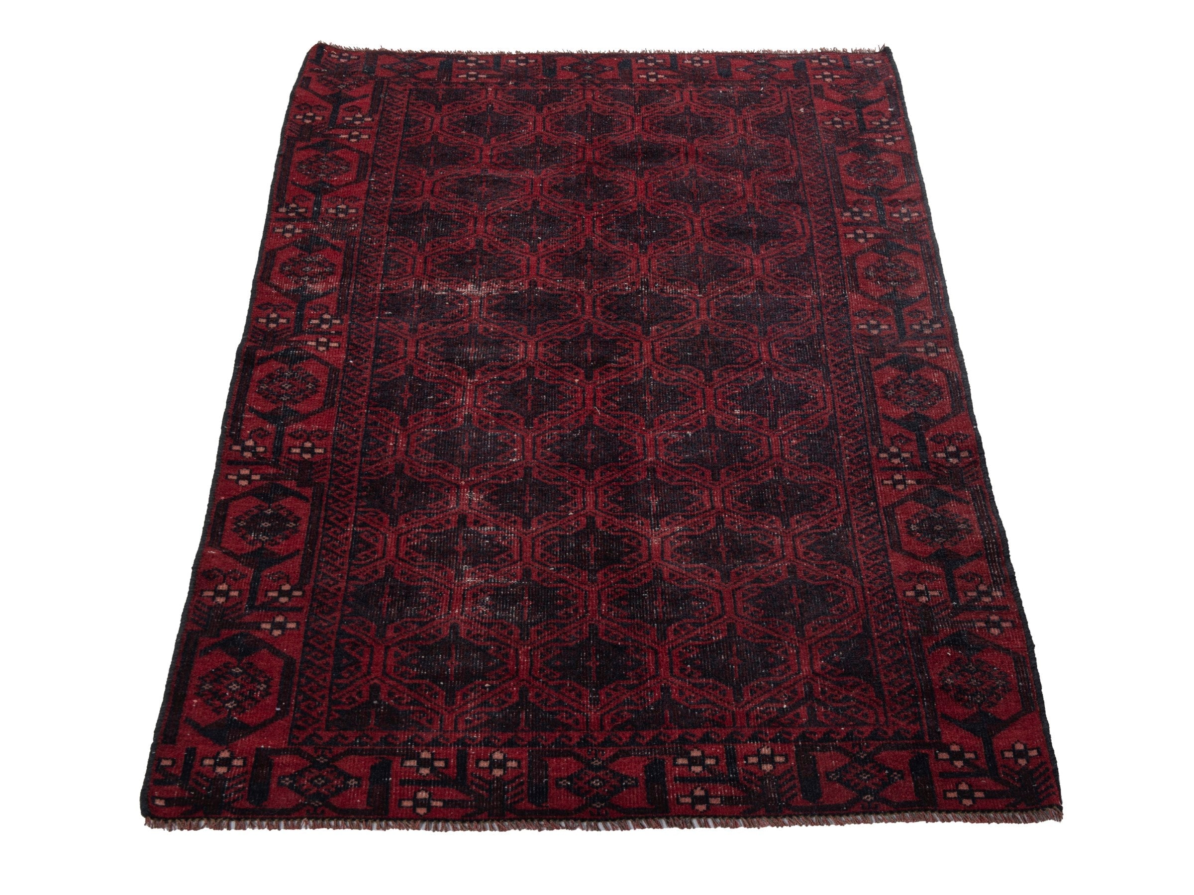 Persian Baluch accent rug in burgundy and deep red, view 2 of 18