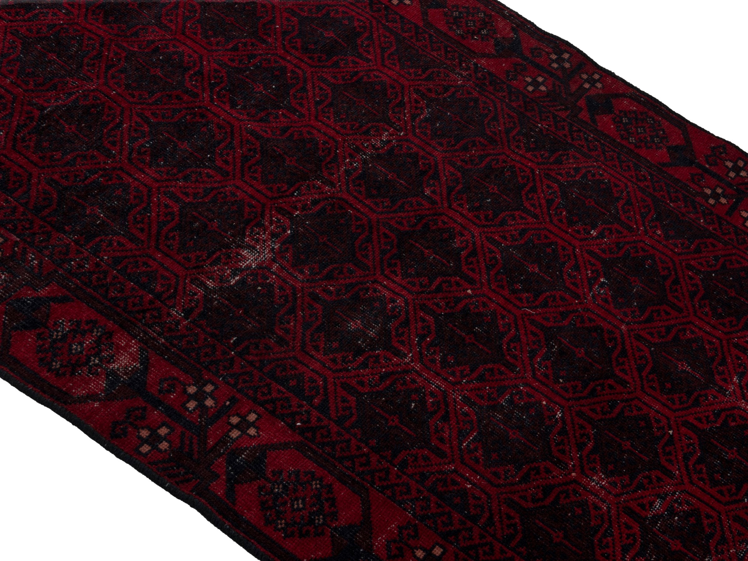 Persian Baluch accent rug in burgundy and deep red, view 3 of 18