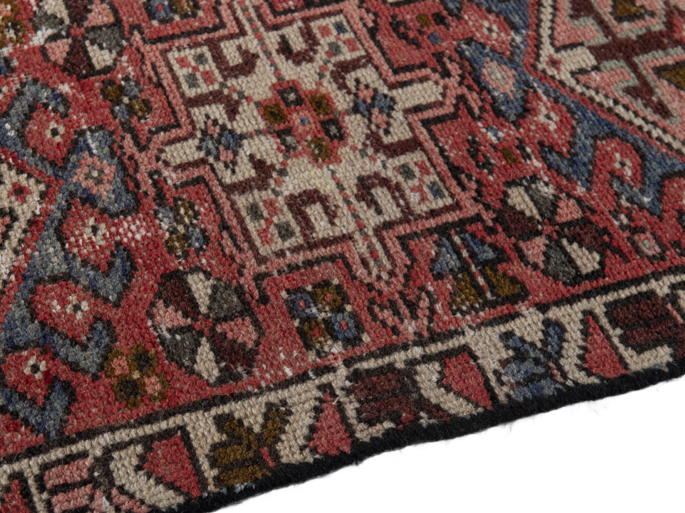 Persian Gharajeh accent rug in burgundy and rust, view 7 of 16