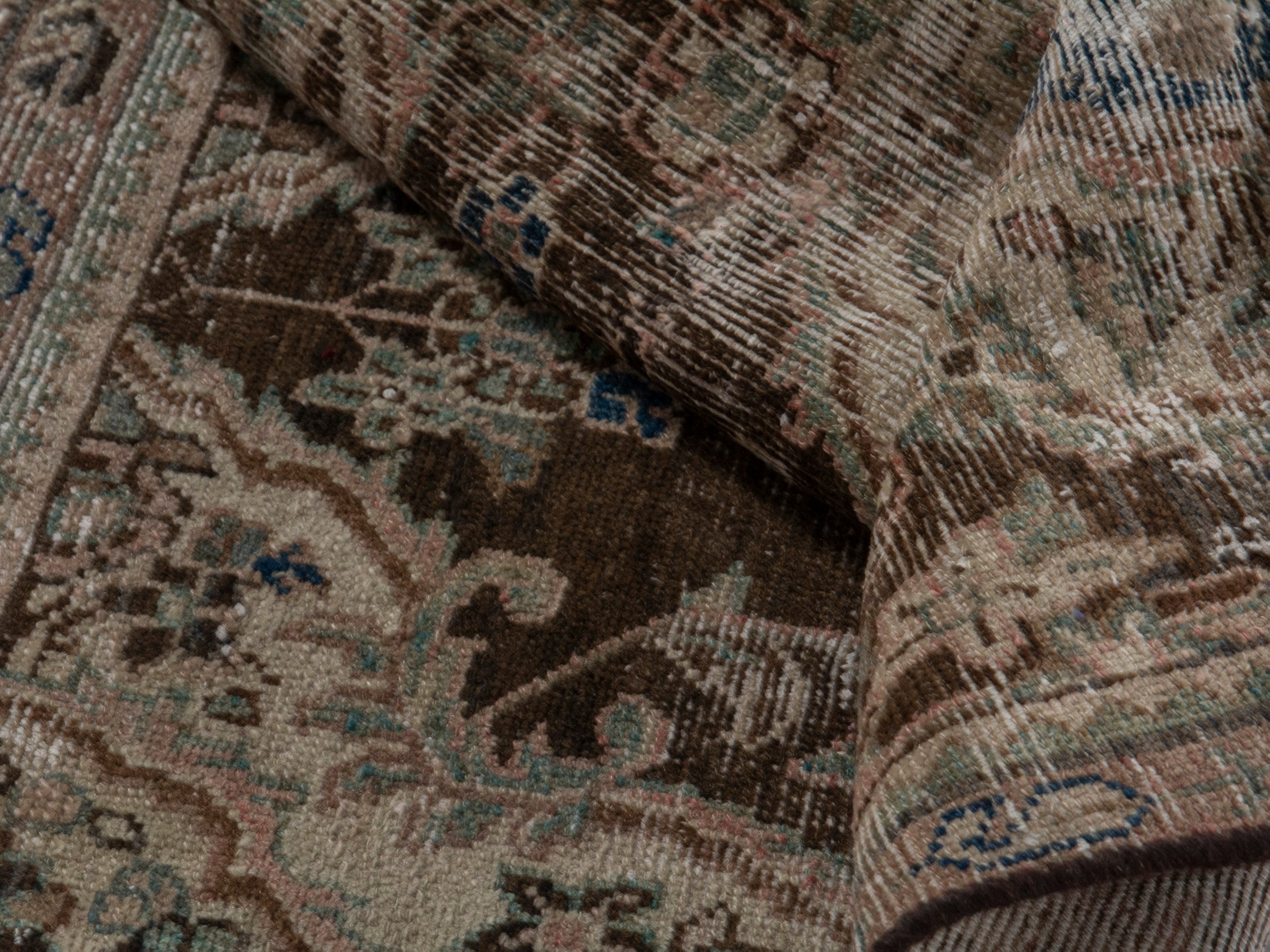 Persian Hamedan accent rug in brown and taupe, view 13 of 16