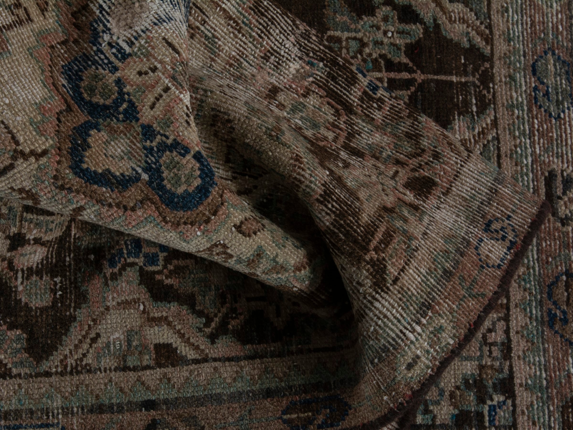 Persian Hamedan accent rug in brown and taupe, view 15 of 16