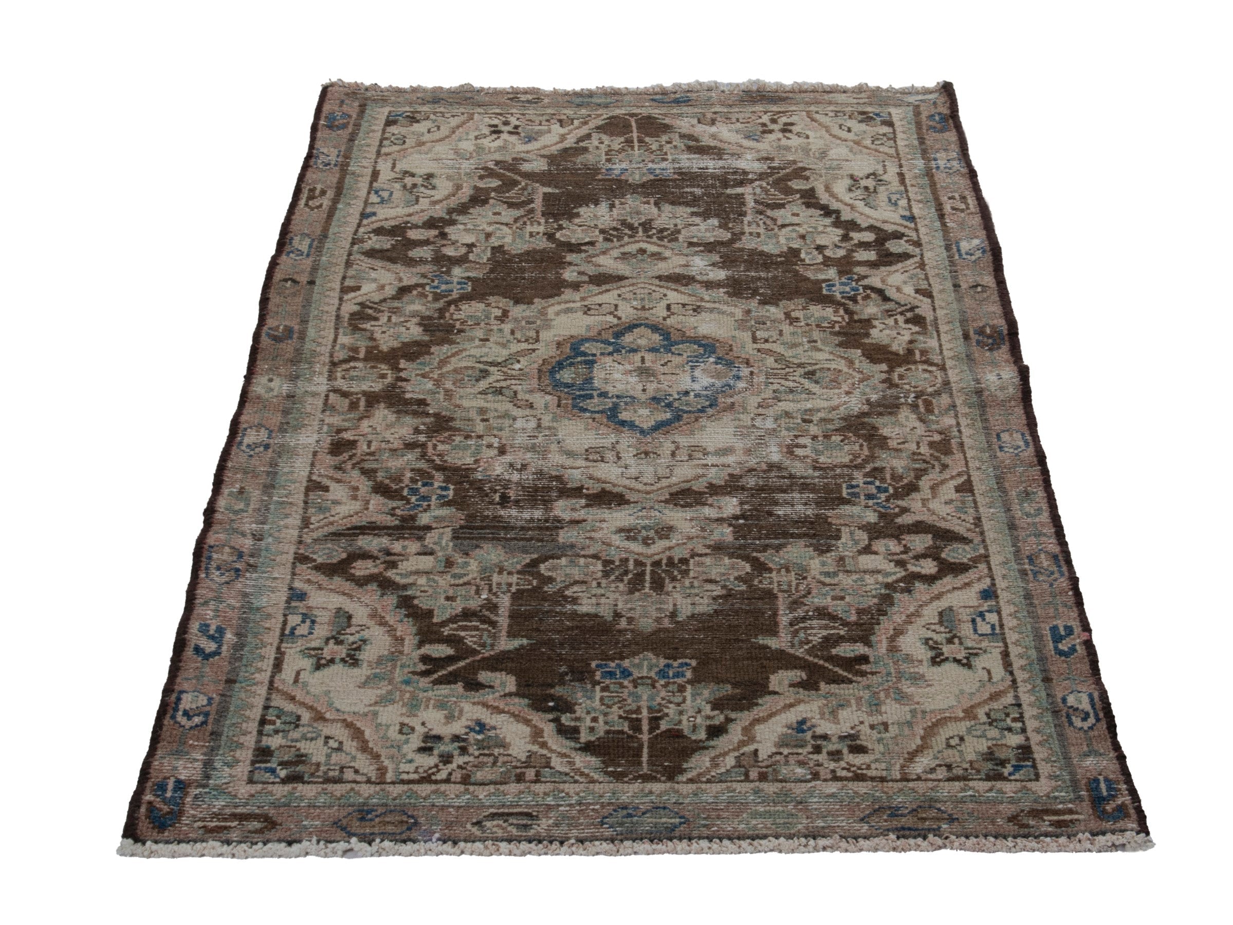 Persian Hamedan accent rug in brown and taupe, view 2 of 16