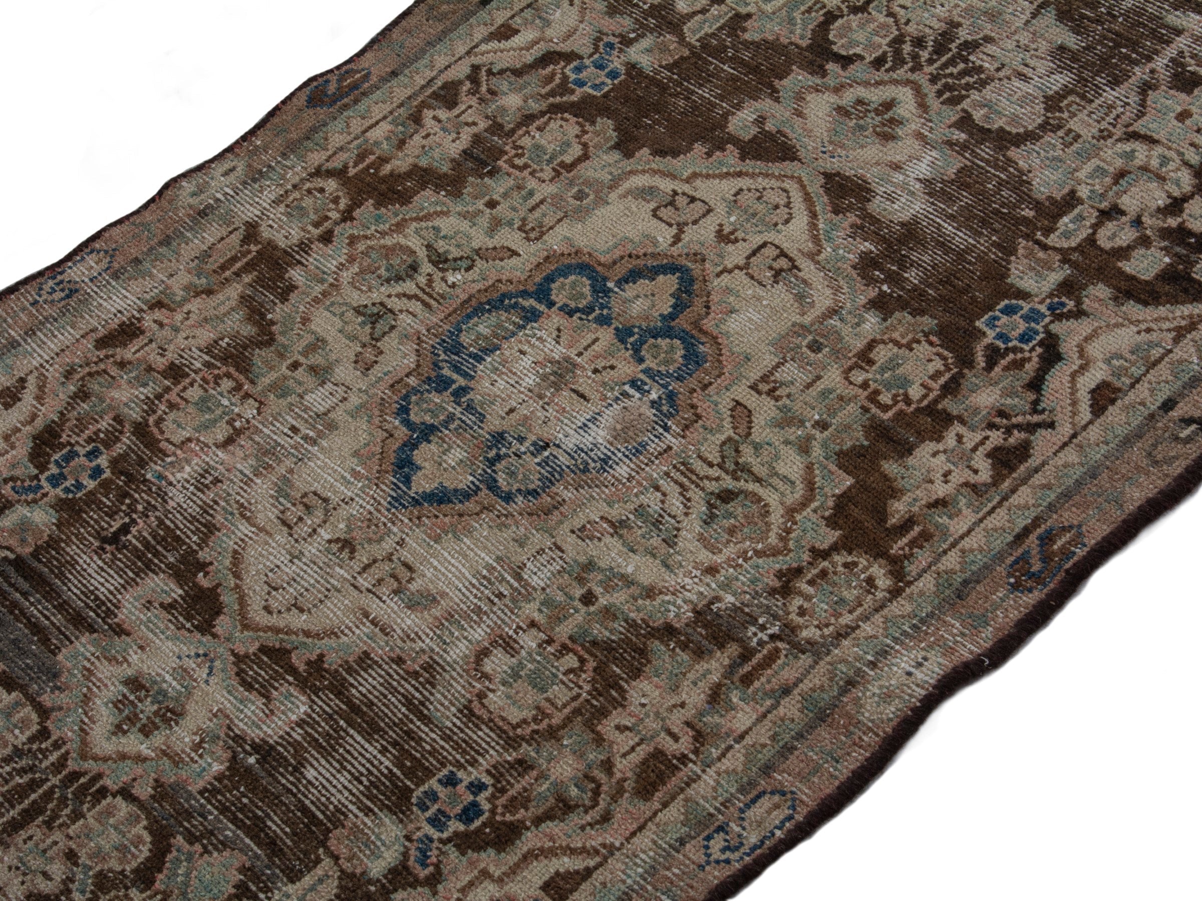 Persian Hamedan accent rug in brown and taupe, view 3 of 16