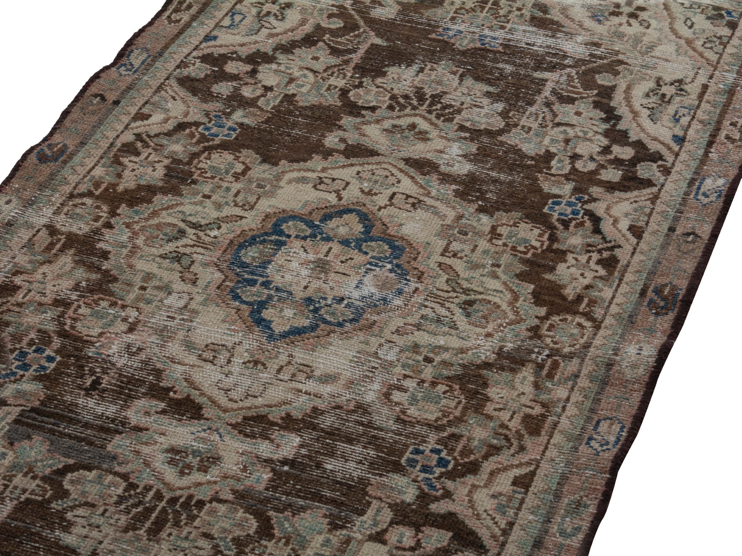 Persian Hamedan accent rug in brown and taupe, view 8 of 16