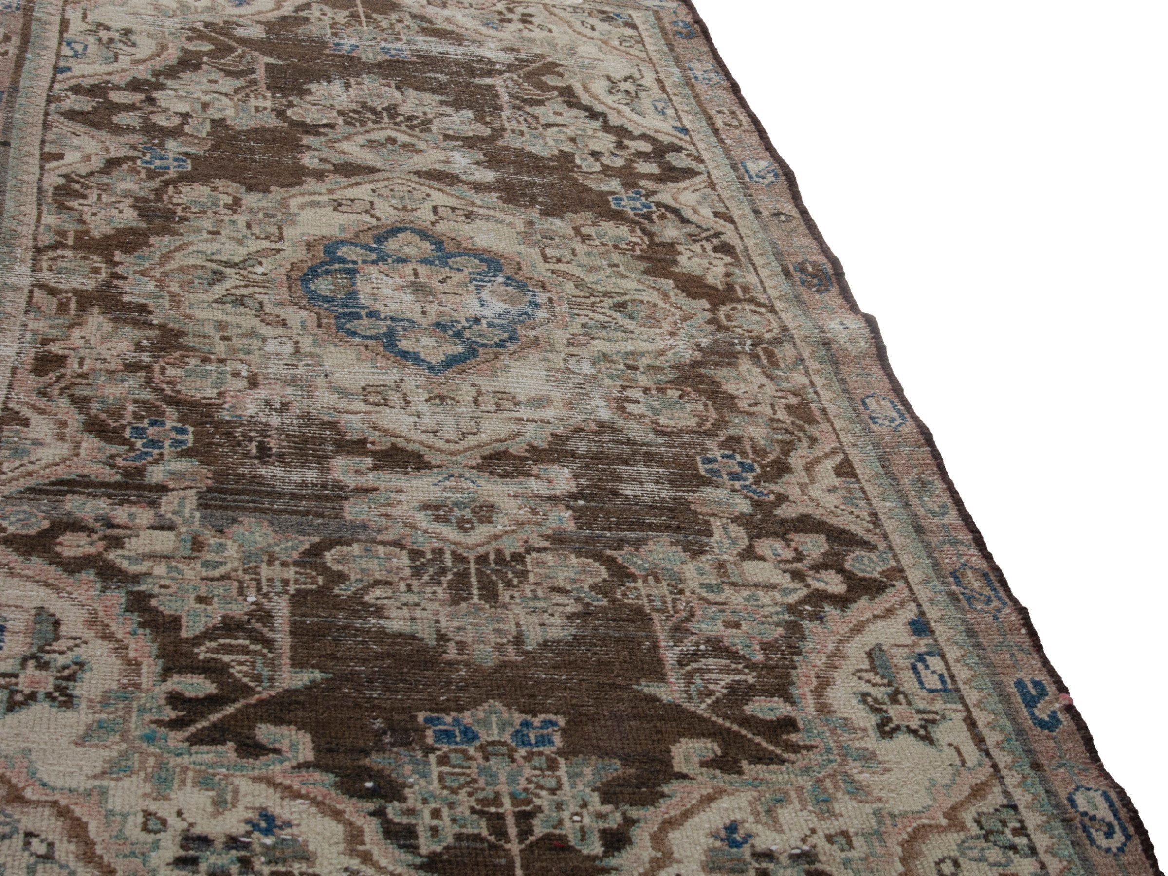 Persian Hamedan accent rug in brown and taupe, view 9 of 16