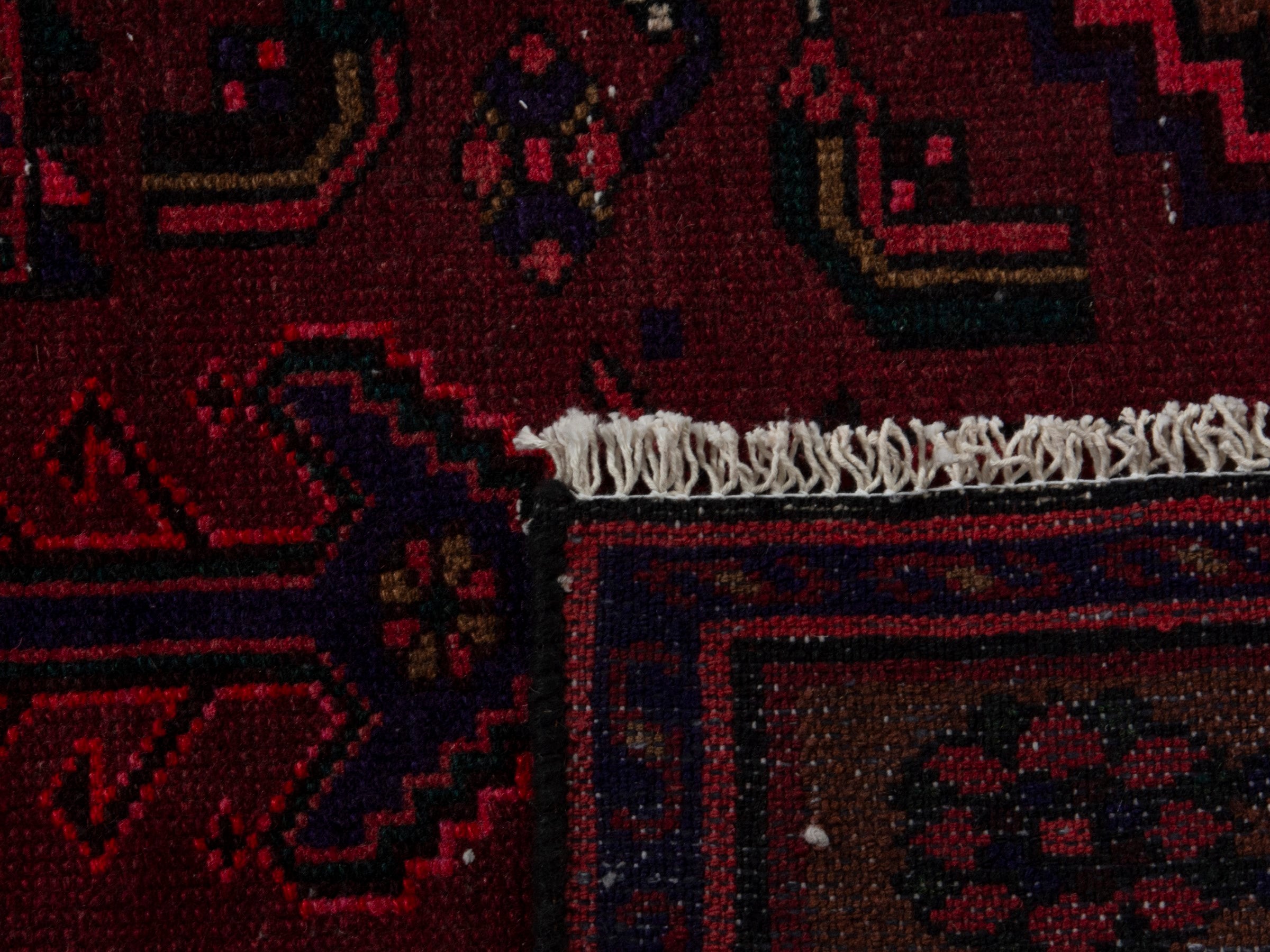 Persian Zanjan runner rug in burgundy and deep red, view 17 of 17