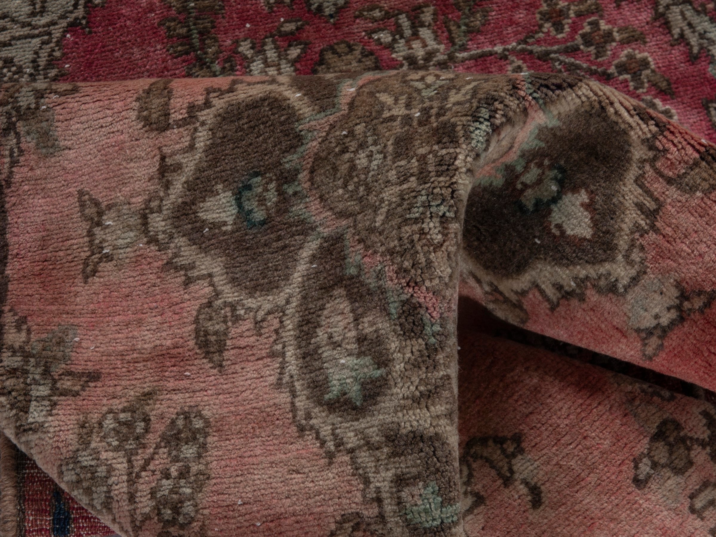 Persian Hamedan runner rug in faded red and sage, view 14 of 18