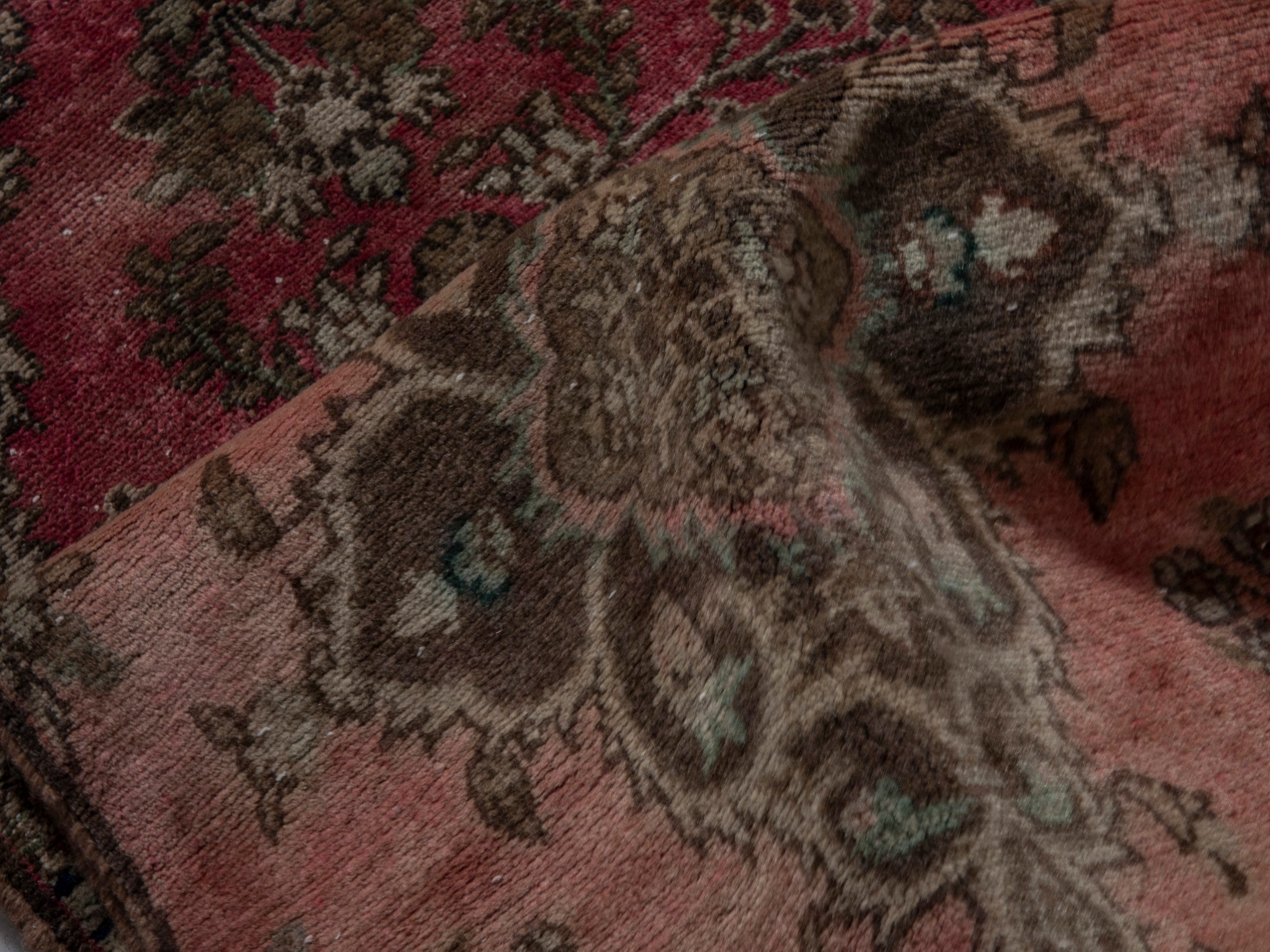 Persian Hamedan runner rug in faded red and sage, view 16 of 18