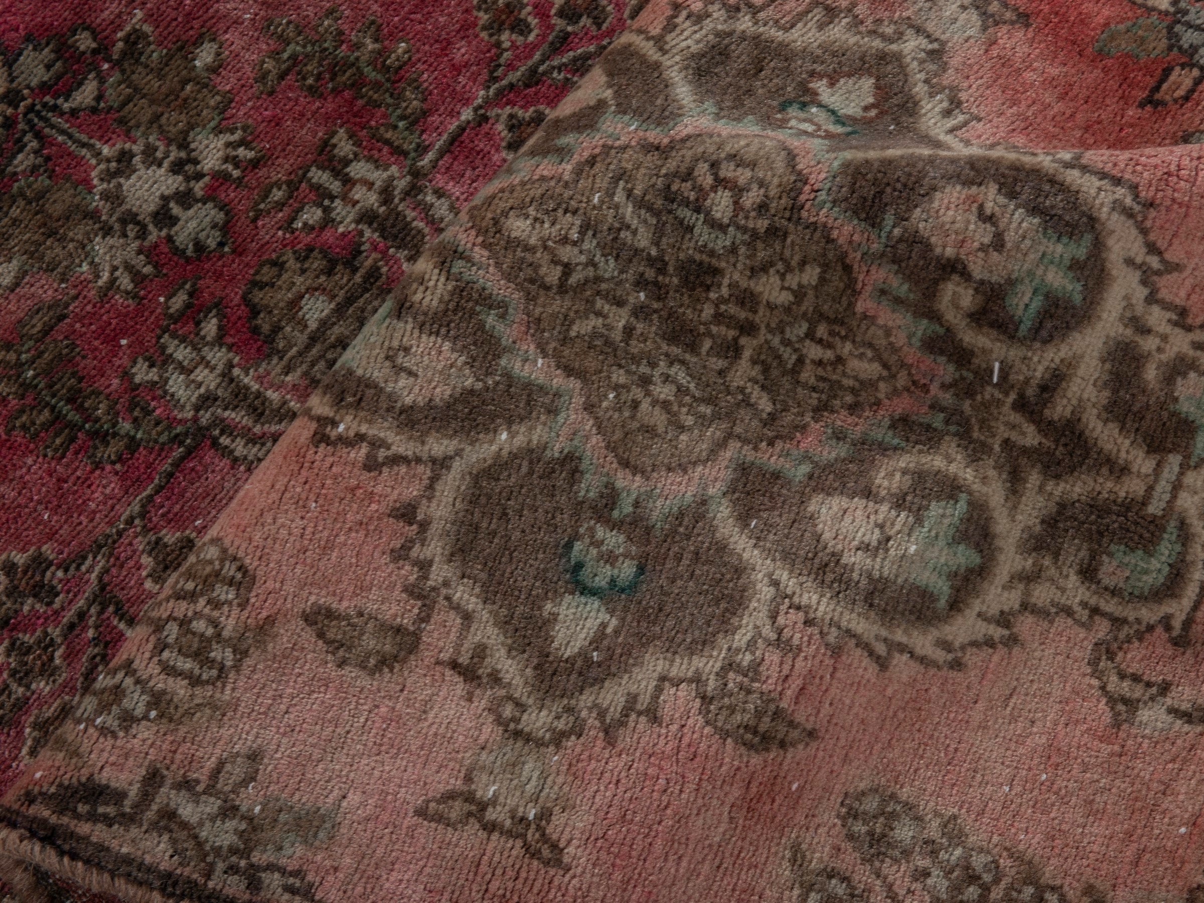 Persian Hamedan runner rug in faded red and sage, view 17 of 18