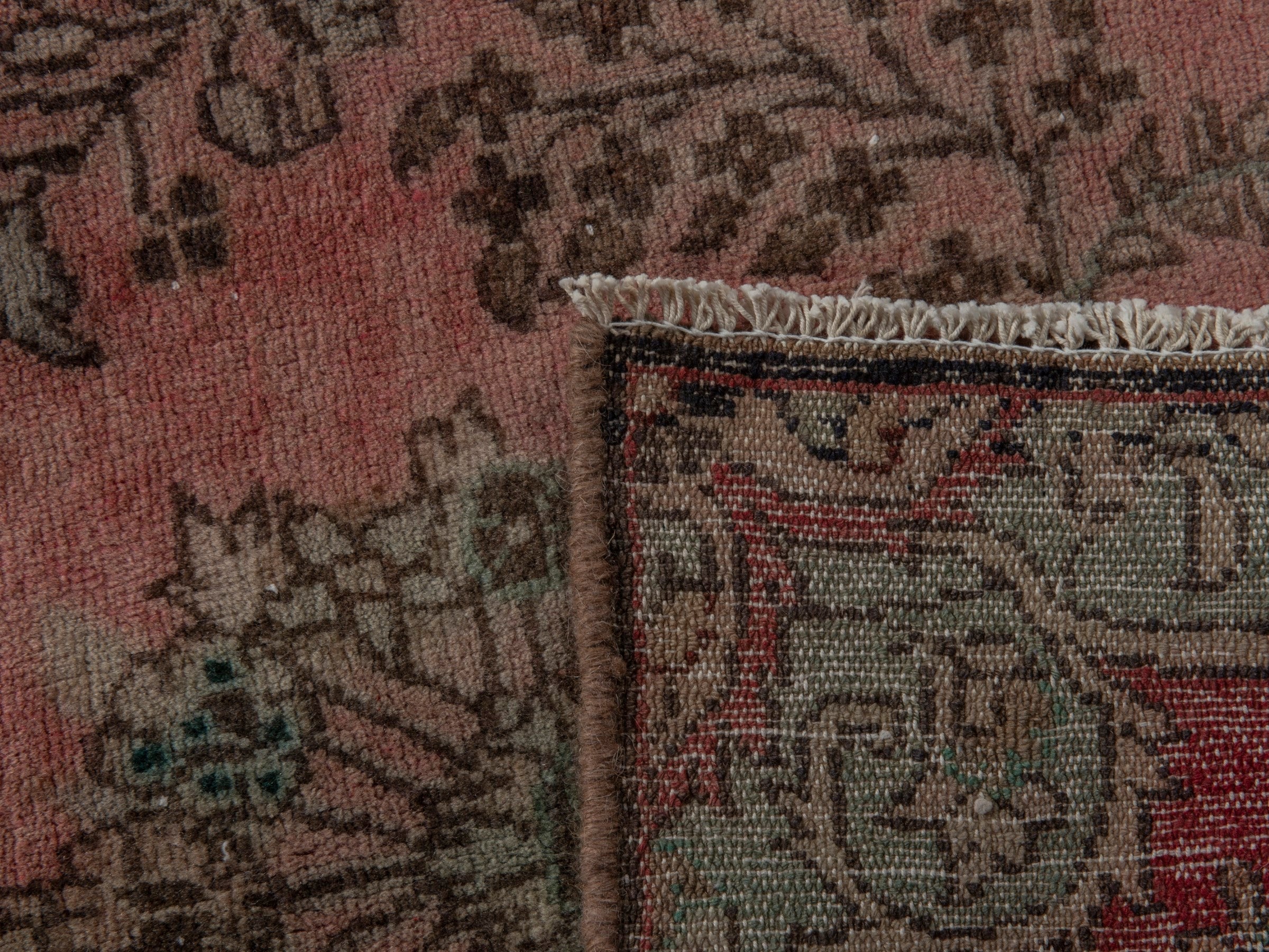 Persian Hamedan runner rug in faded red and sage, view 18 of 18