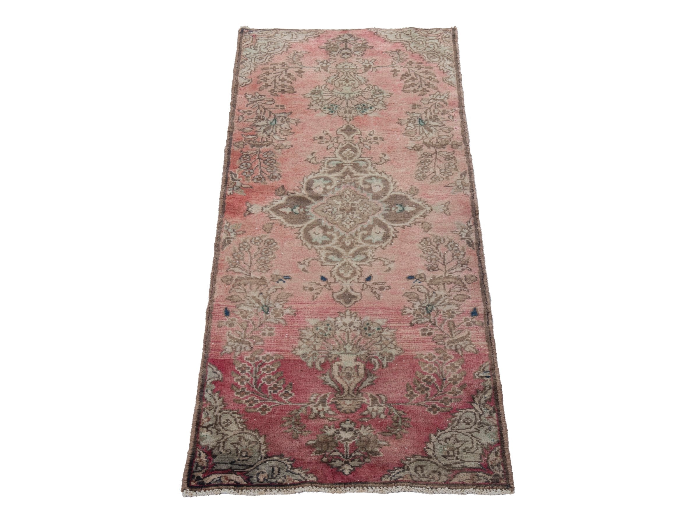 Persian Hamedan runner rug in faded red and sage, view 2 of 18