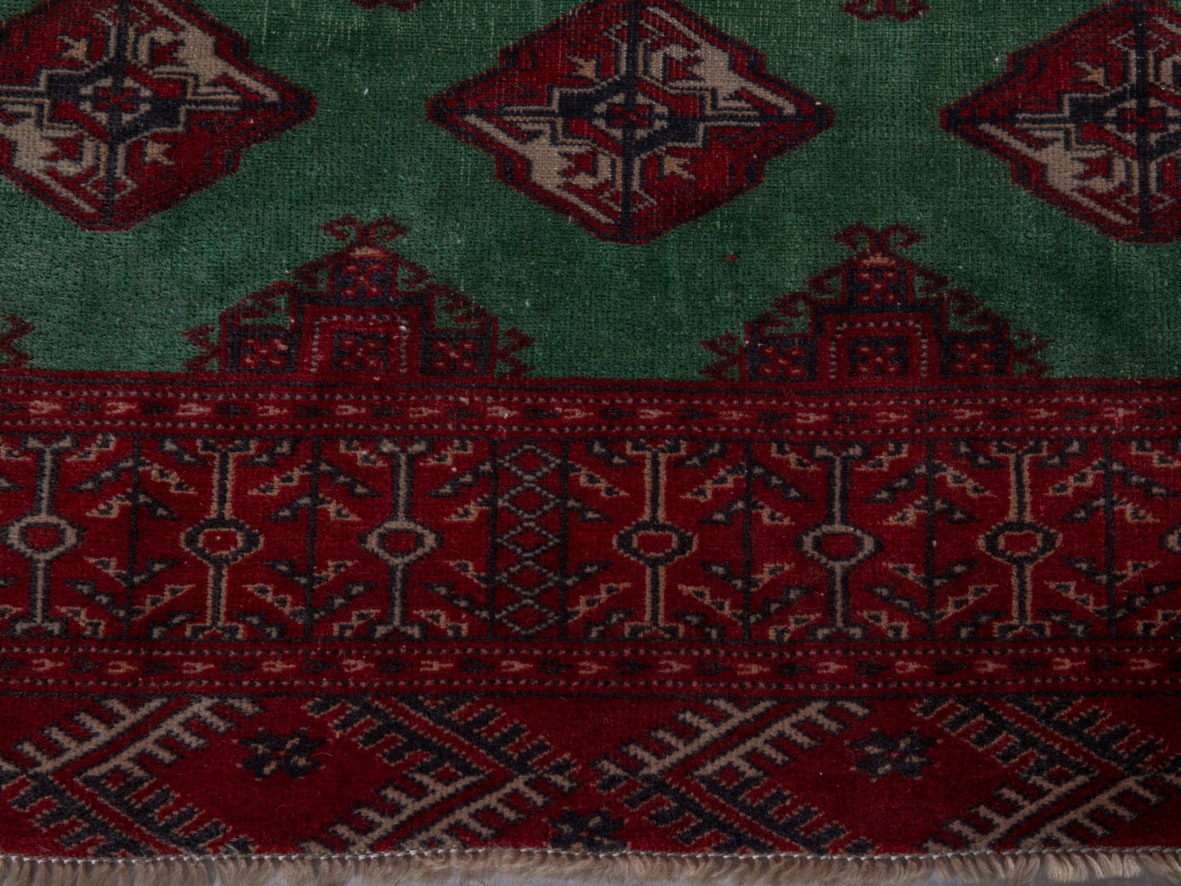 Persian Torkaman accent rug in burgundy and teal, view 10 of 17