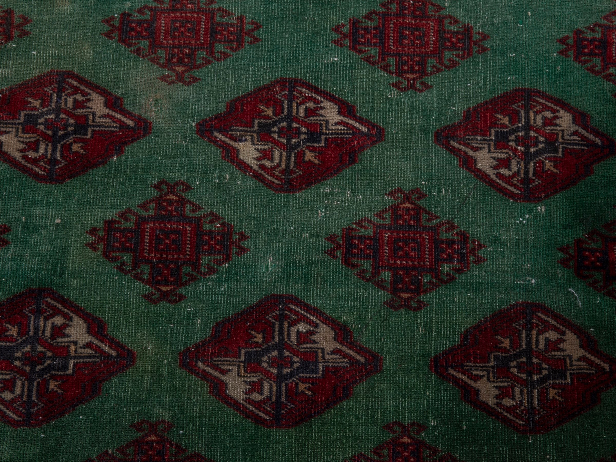 Persian Torkaman accent rug in burgundy and teal, view 11 of 17