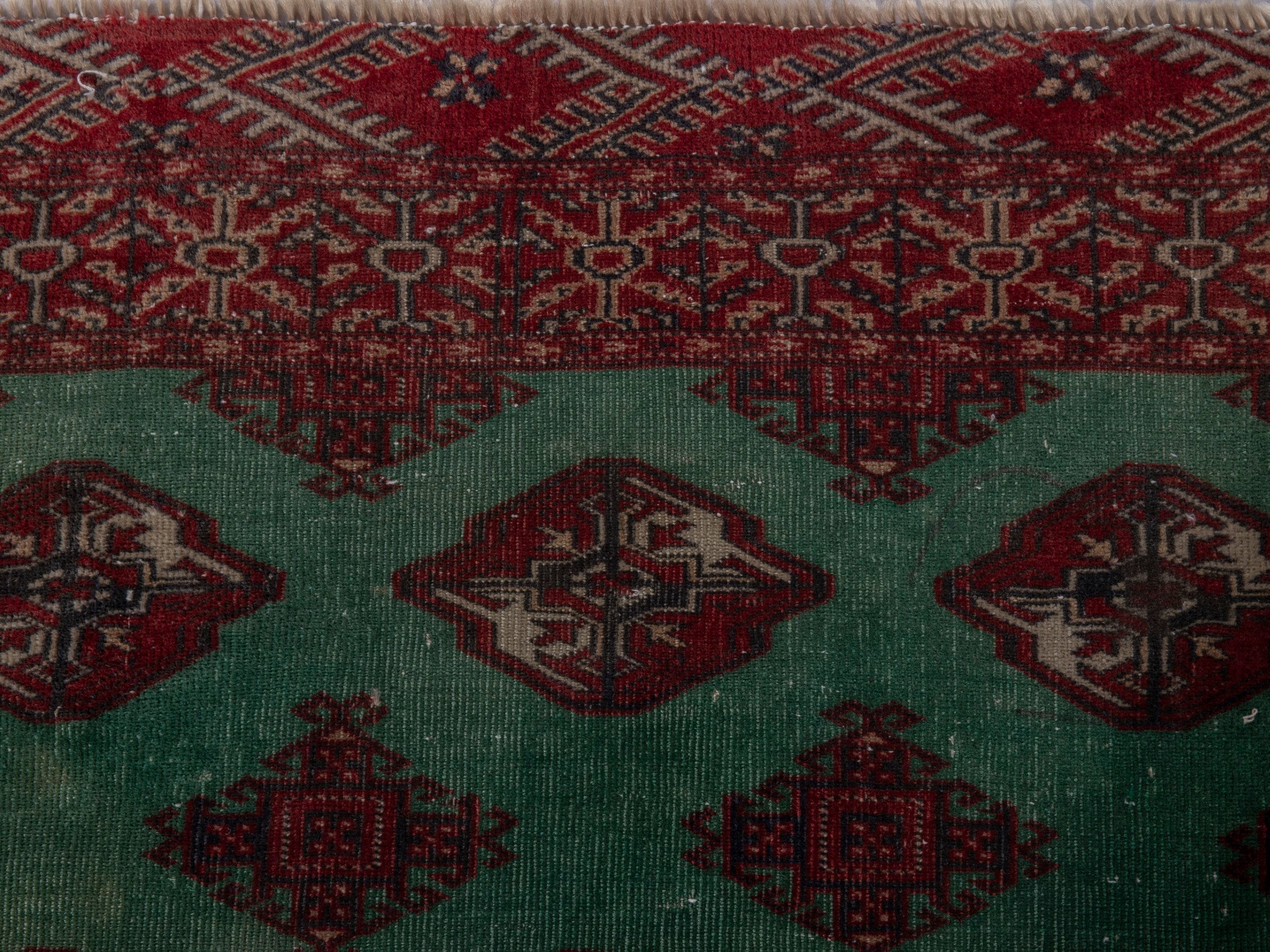 Persian Torkaman accent rug in burgundy and teal, view 12 of 17