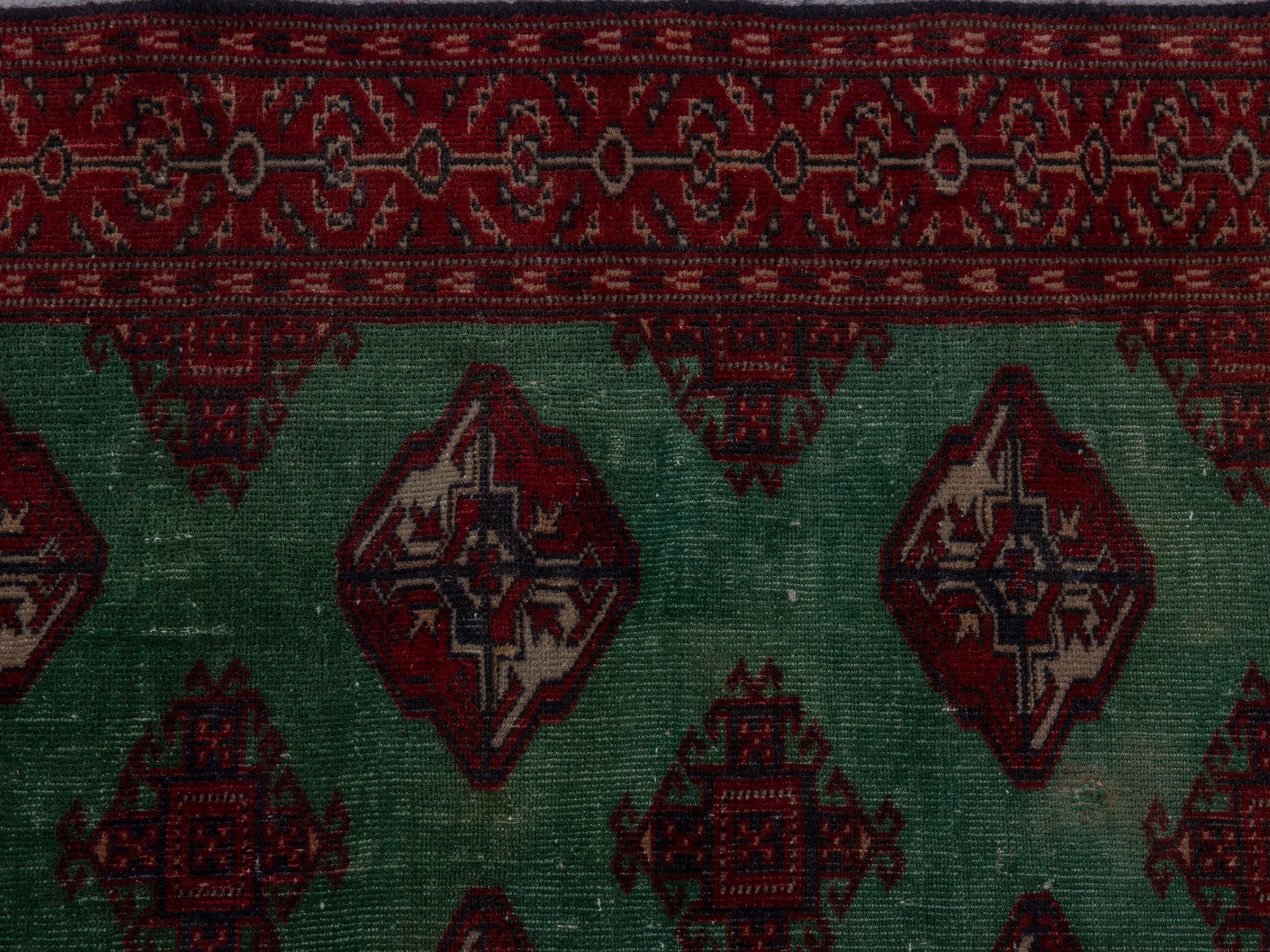 Persian Torkaman accent rug in burgundy and teal, view 13 of 17