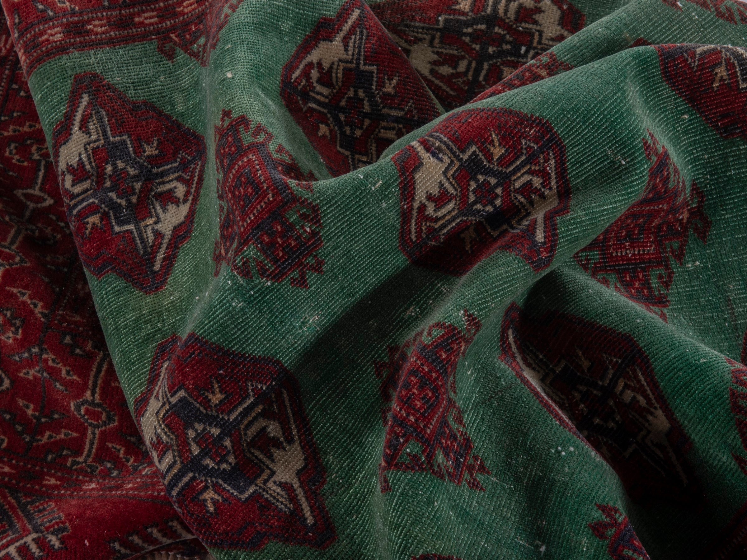 Persian Torkaman accent rug in burgundy and teal, view 14 of 17