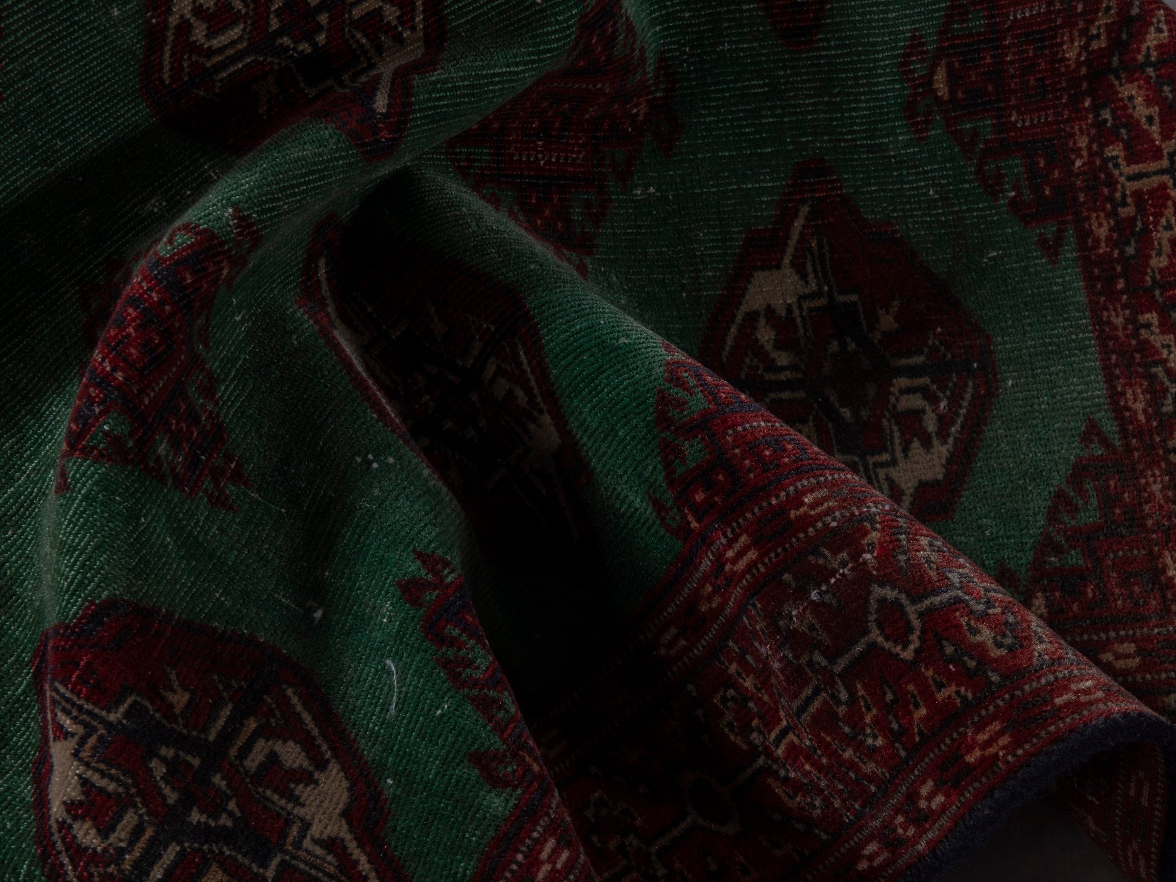 Persian Torkaman accent rug in burgundy and teal, view 15 of 17