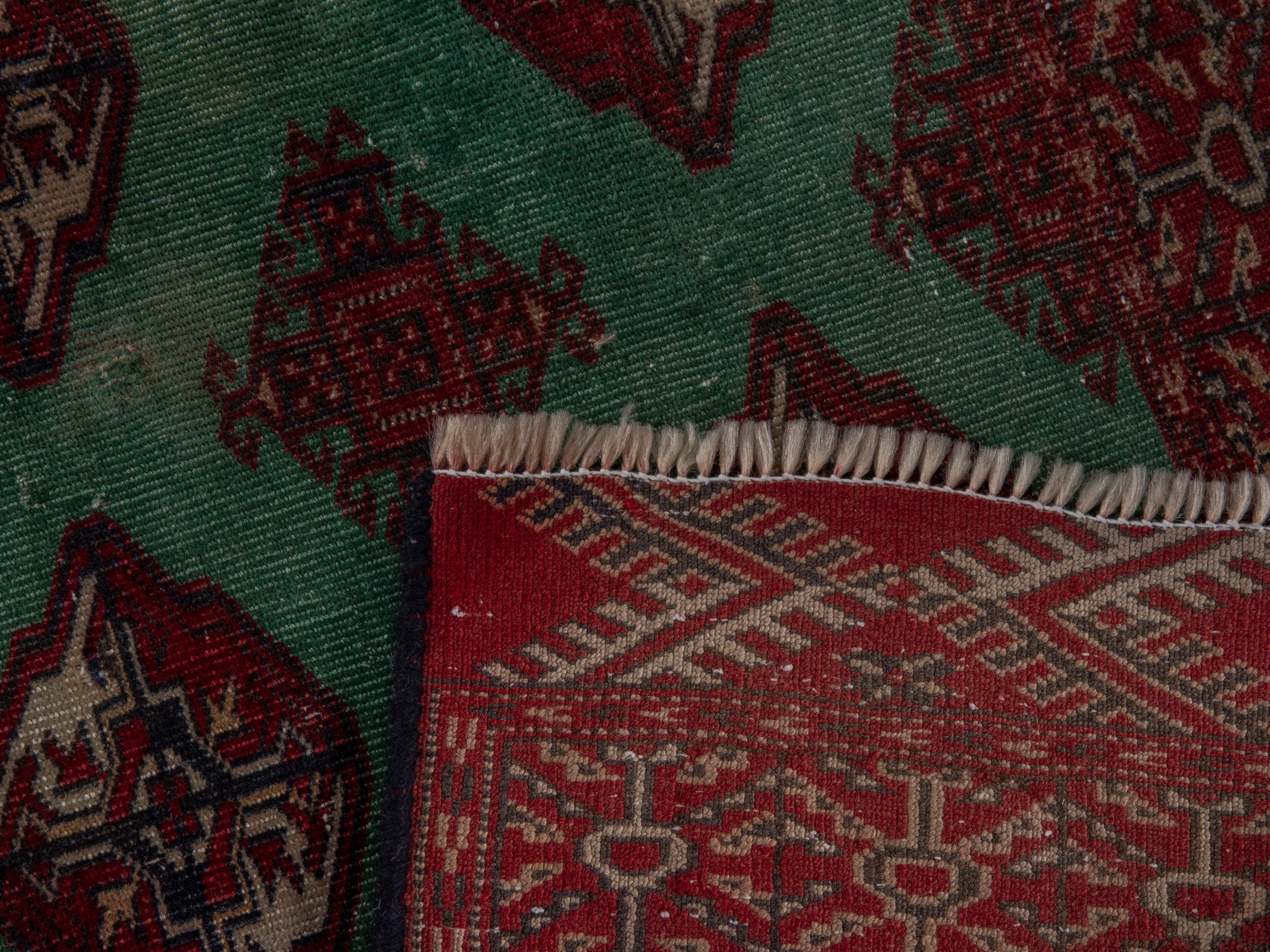 Persian Torkaman accent rug in burgundy and teal, view 17 of 17