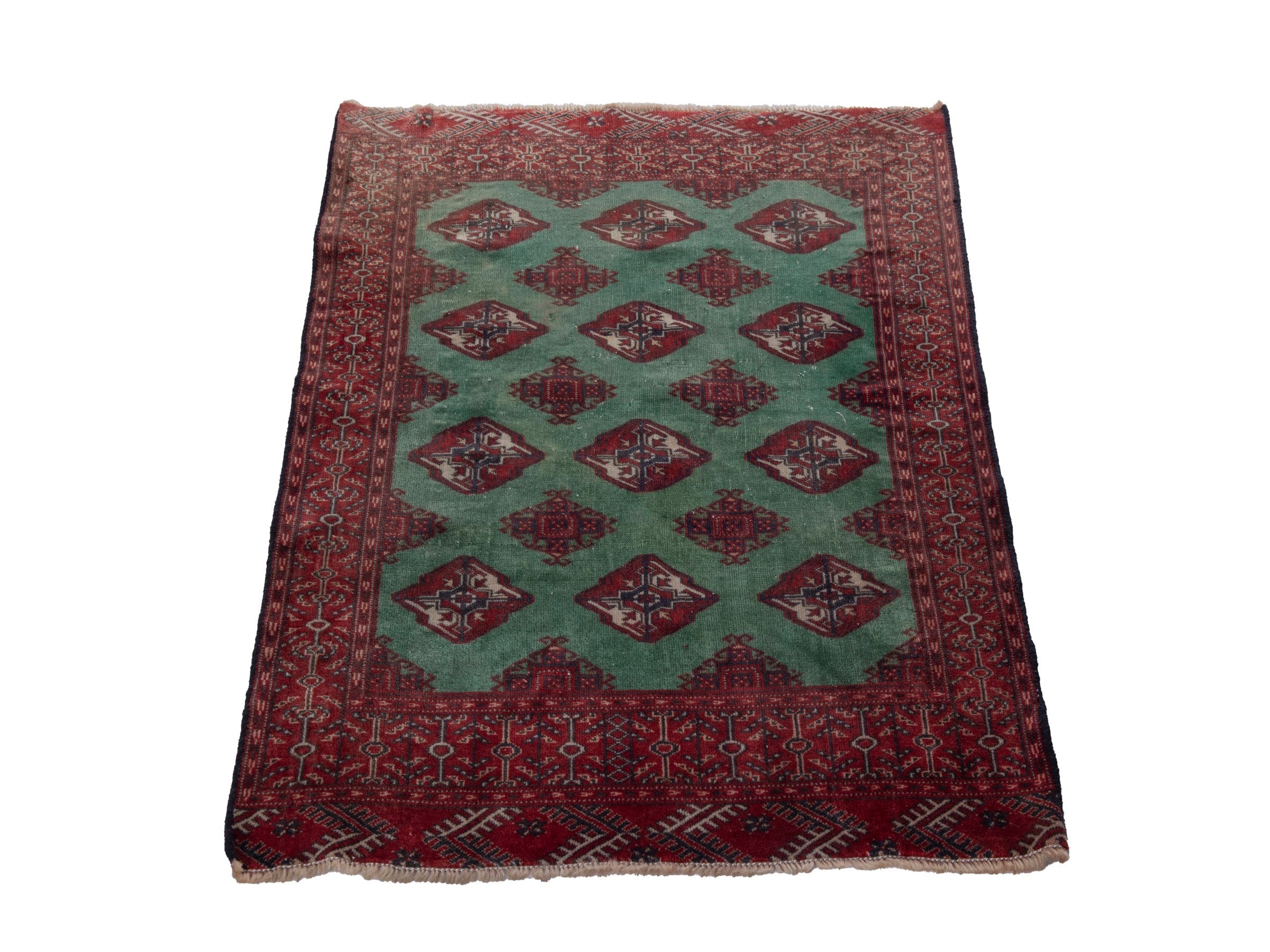Persian Torkaman accent rug in burgundy and teal, view 2 of 17