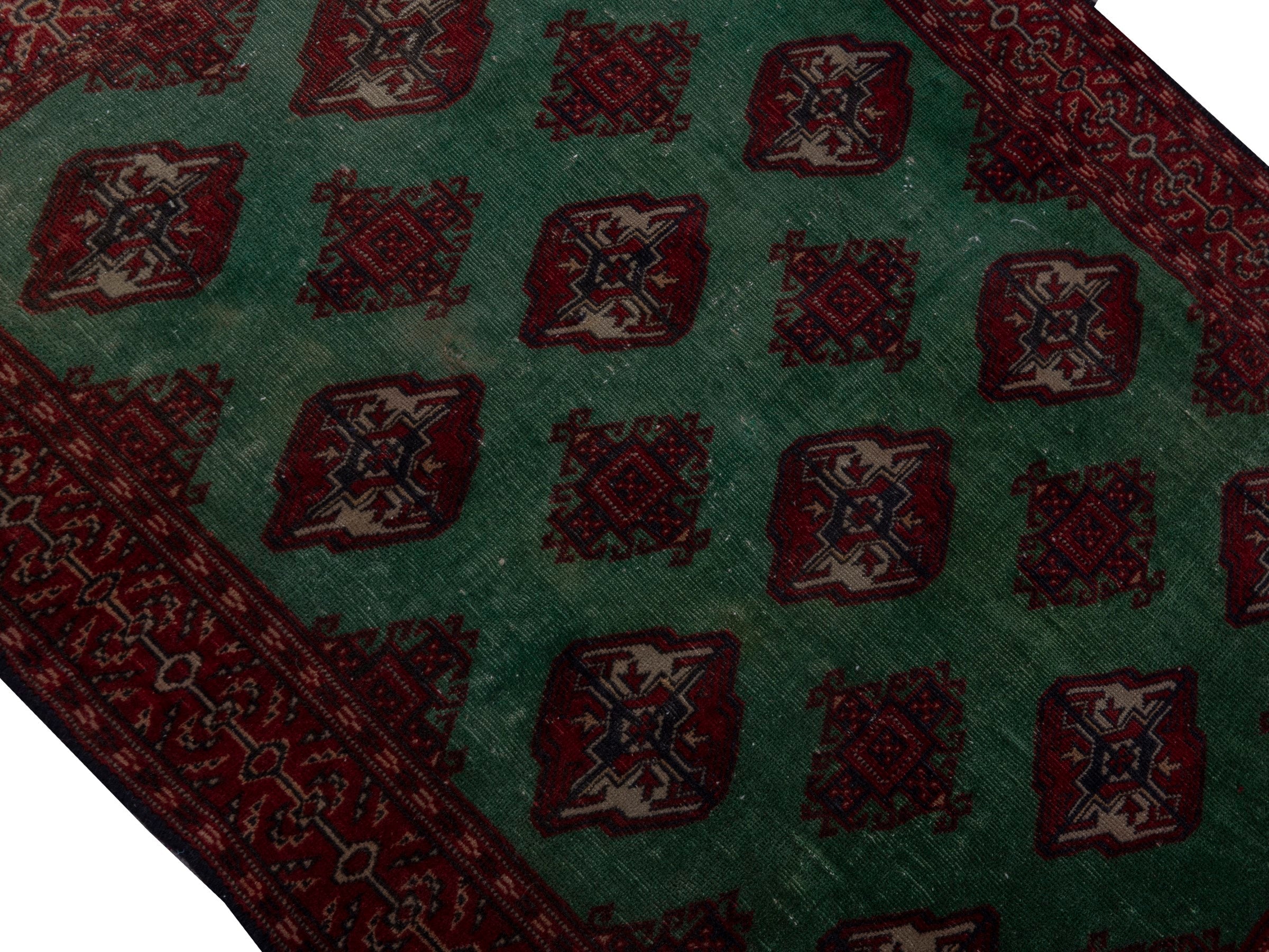 Persian Torkaman accent rug in burgundy and teal, view 3 of 17