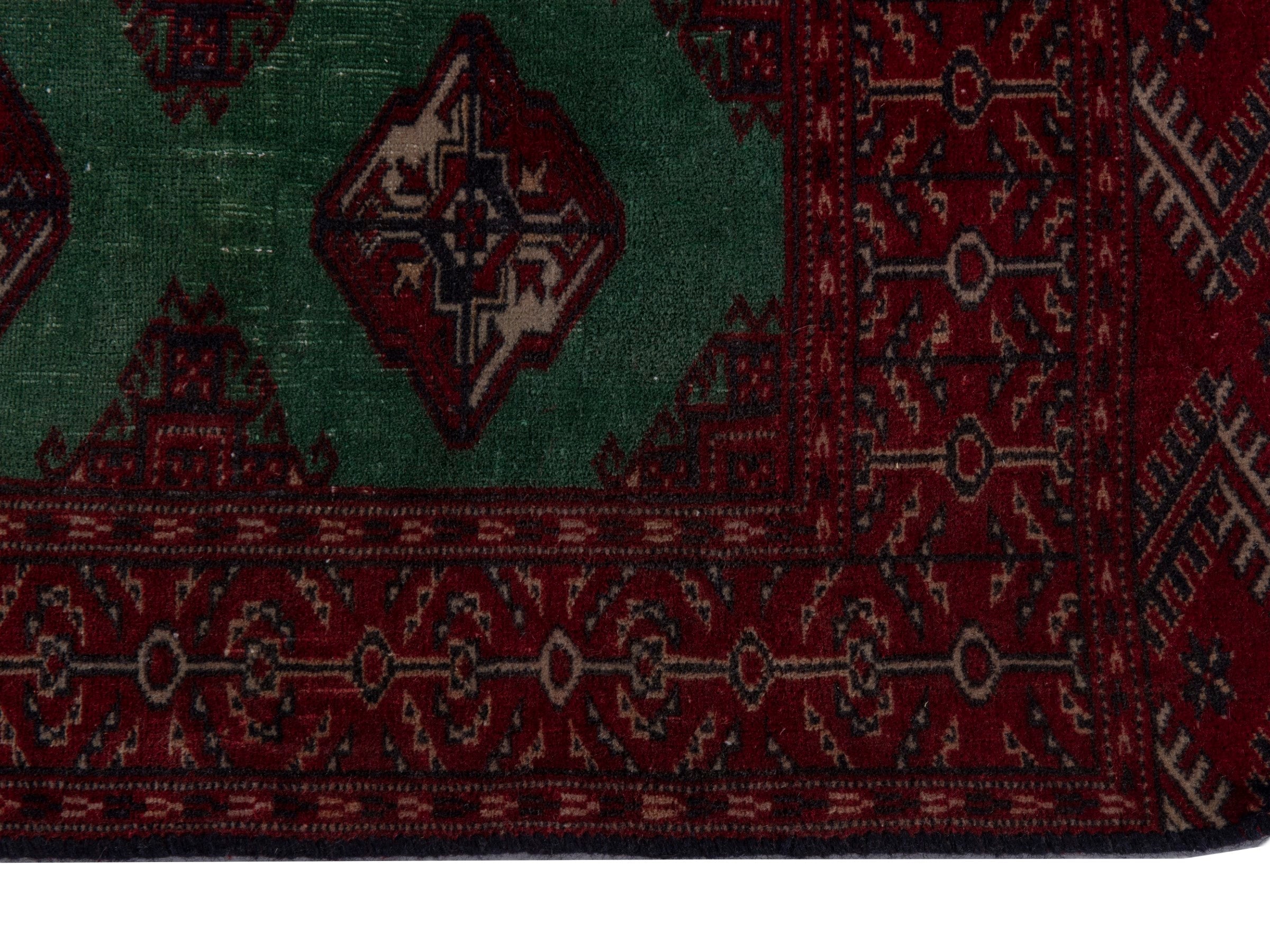 Persian Torkaman accent rug in burgundy and teal, view 4 of 17