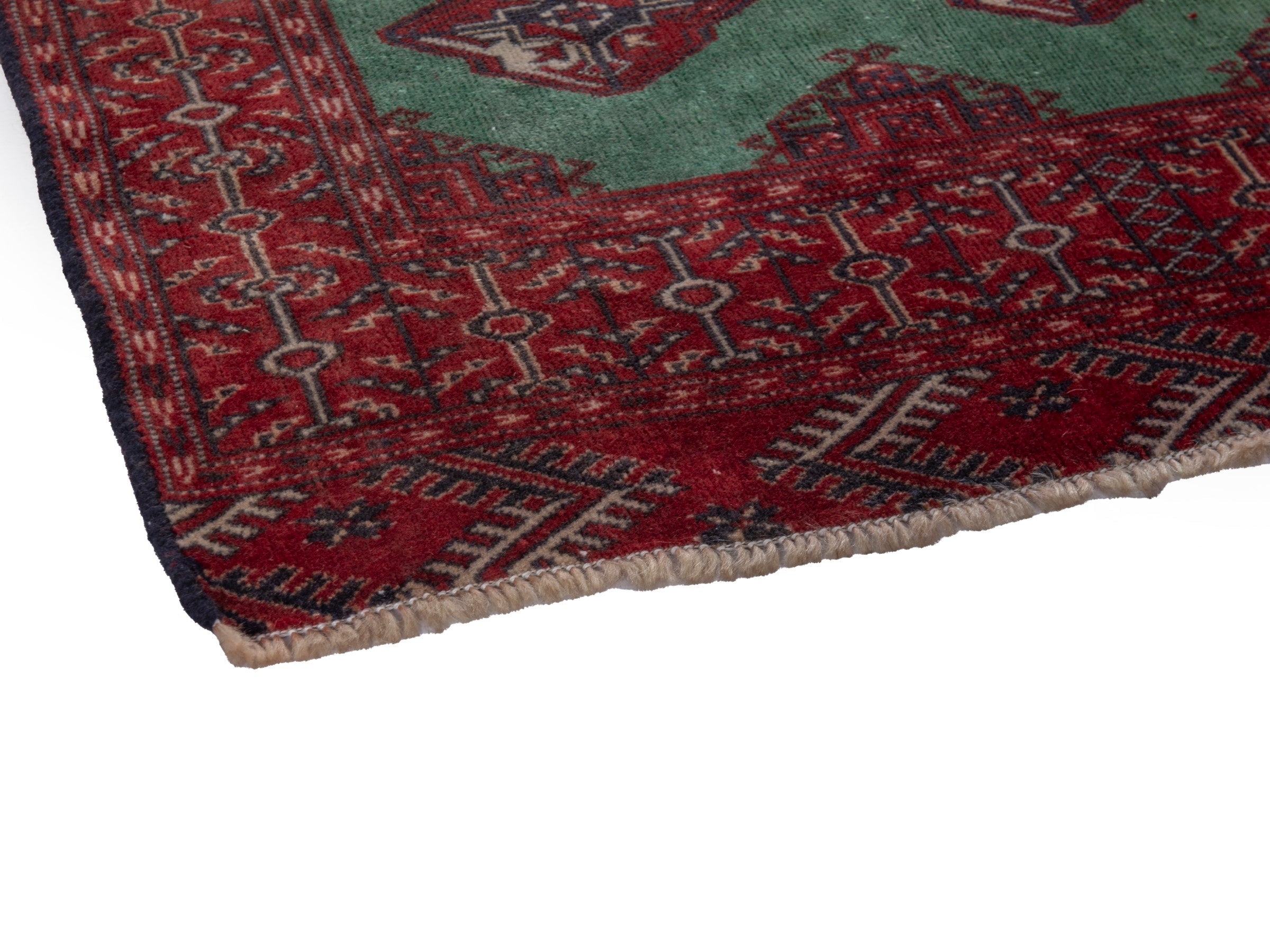 Persian Torkaman accent rug in burgundy and teal, view 5 of 17