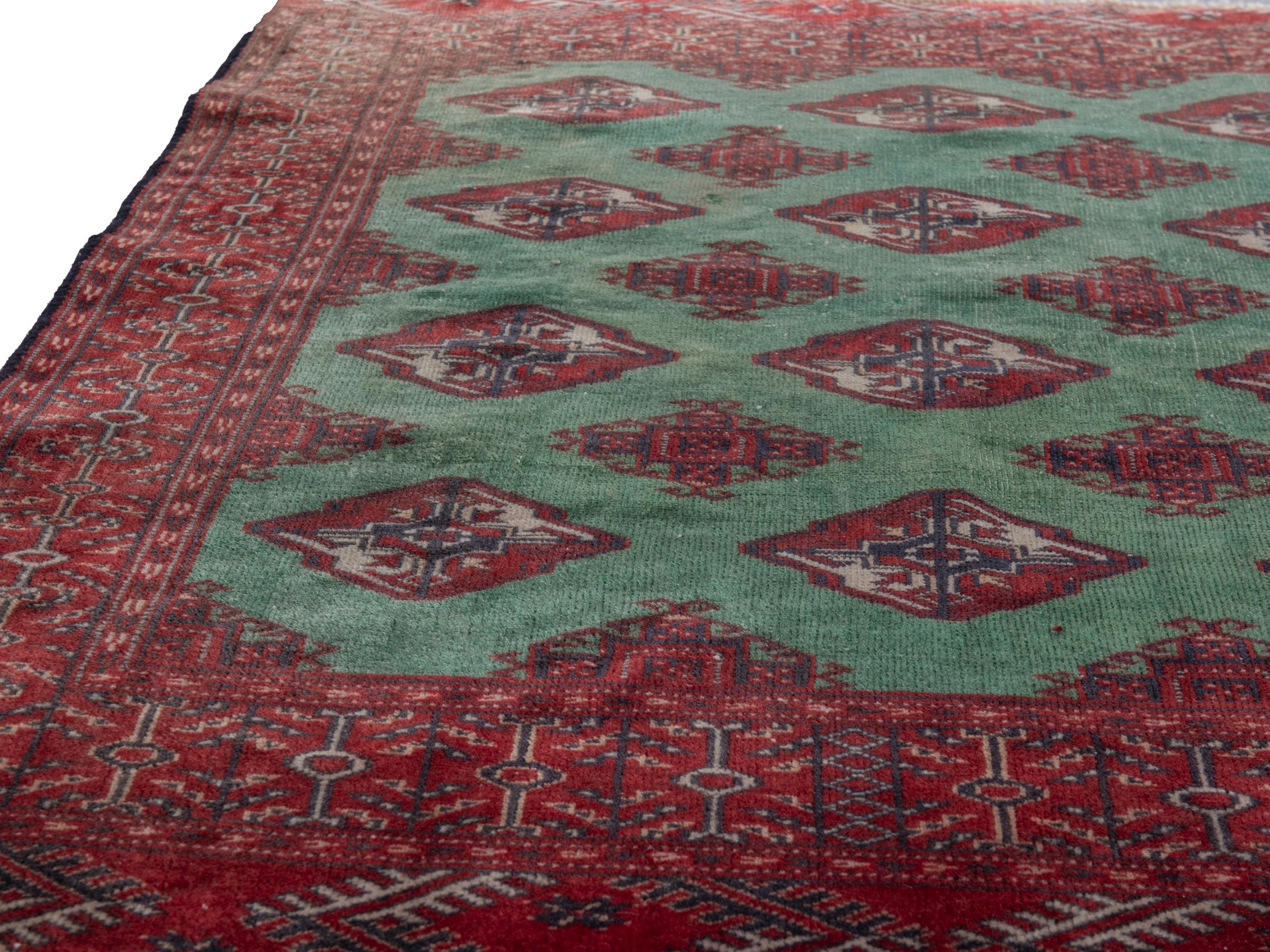 Persian Torkaman accent rug in burgundy and teal, view 8 of 17