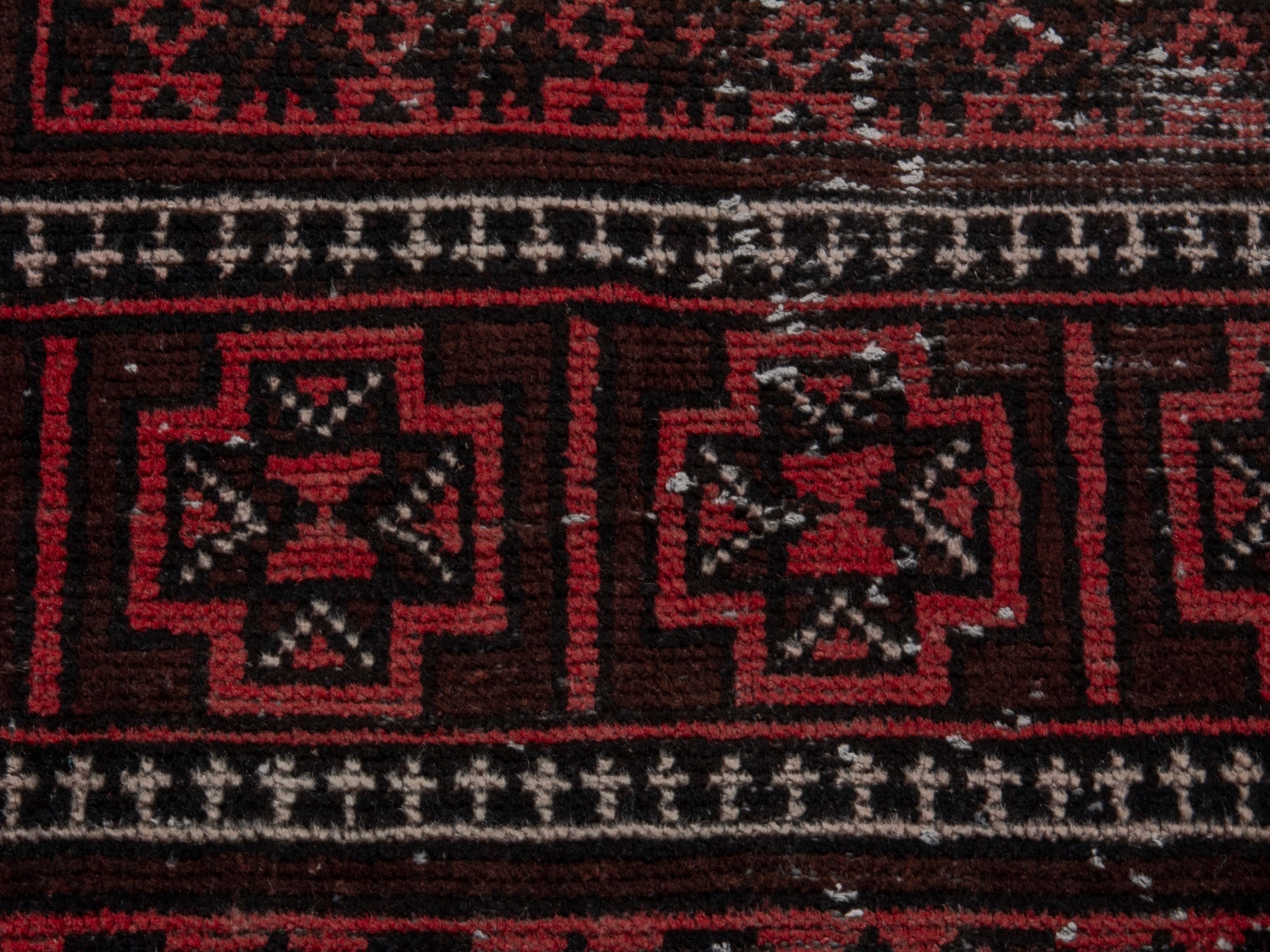 Persian Baluch runner rug in burgundy and deep red, view 10 of 16