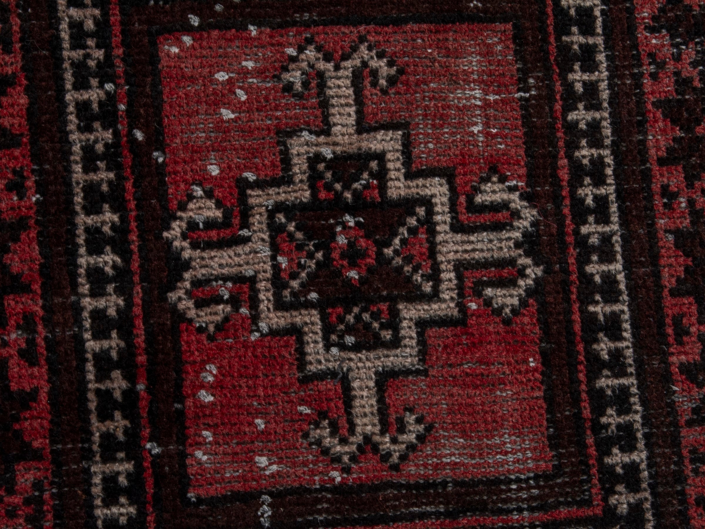 Persian Baluch runner rug in burgundy and deep red, view 12 of 16