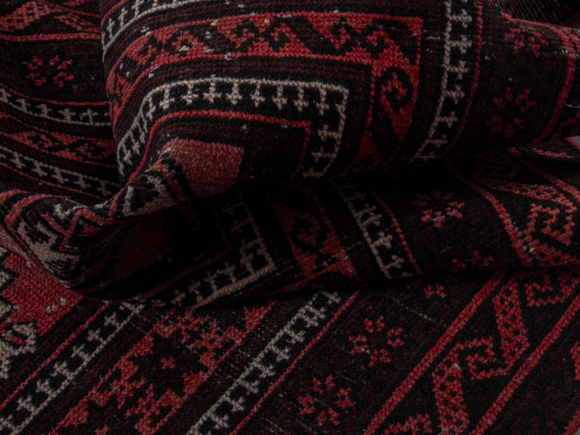 Persian Baluch runner rug in burgundy and deep red, view 14 of 16