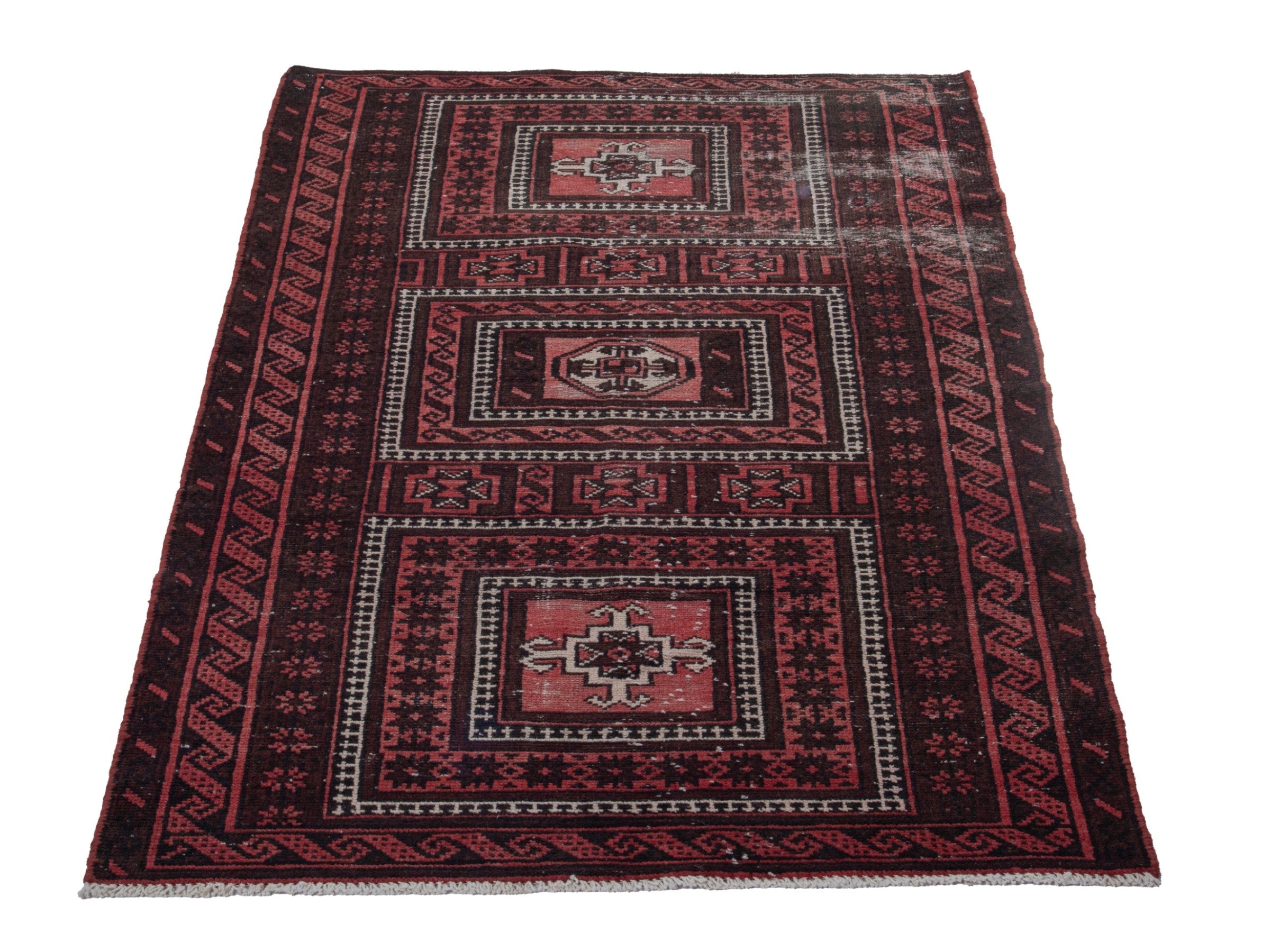 Persian Baluch runner rug in burgundy and deep red, view 2 of 16