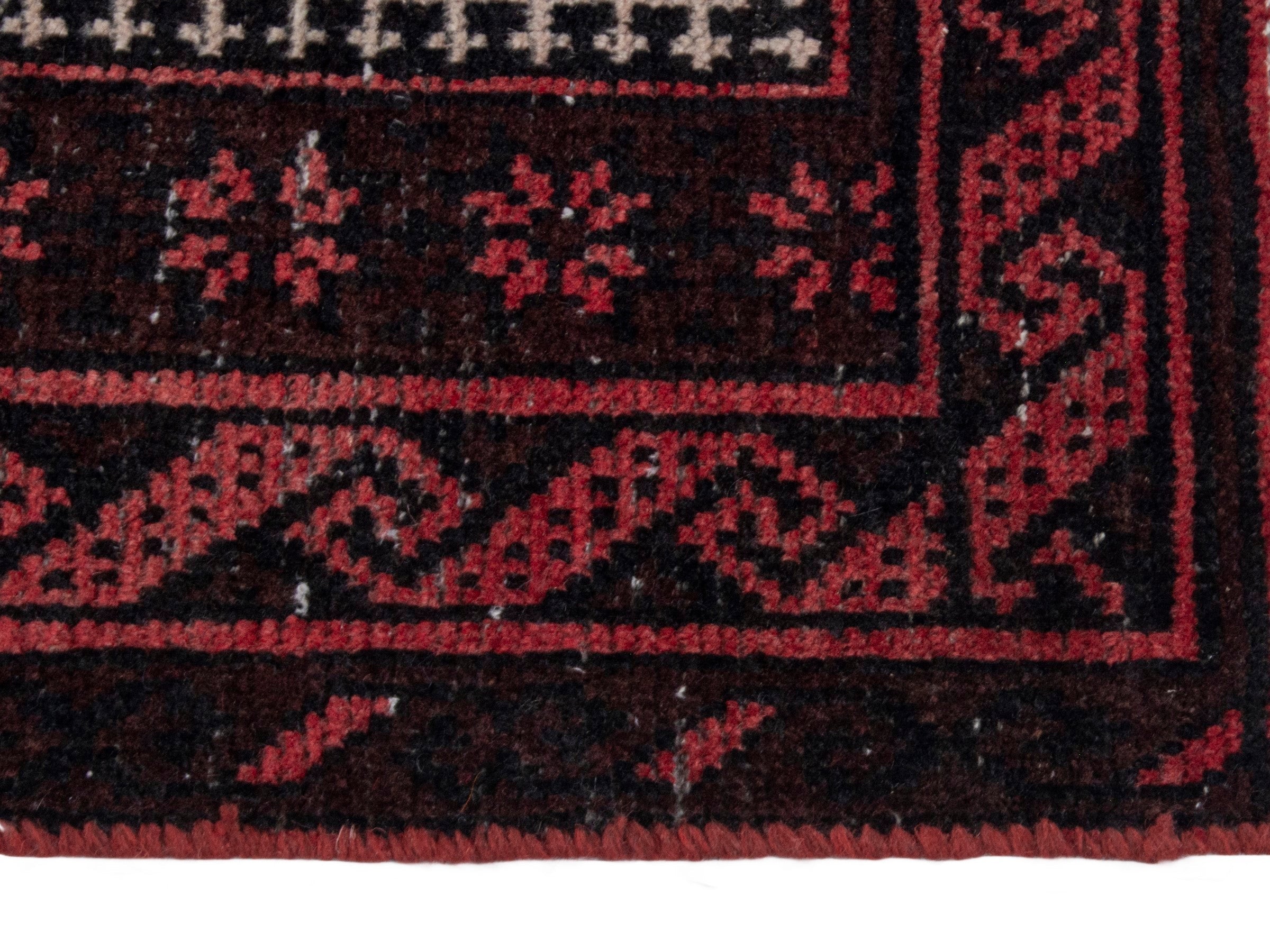 Persian Baluch runner rug in burgundy and deep red, view 4 of 16