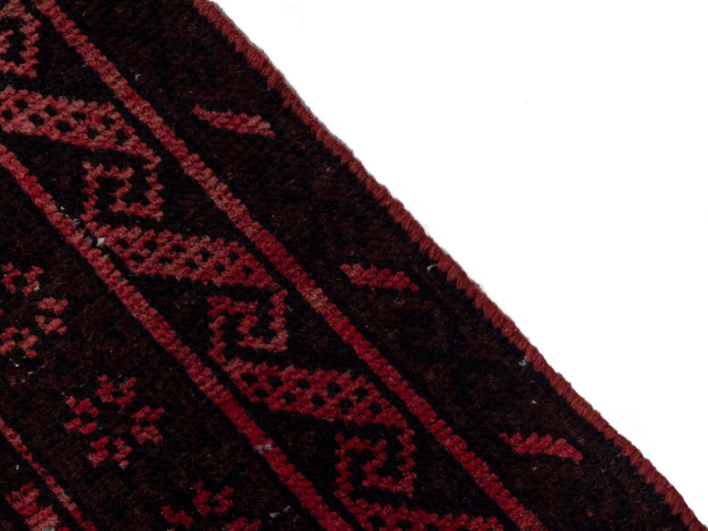 Persian Baluch runner rug in burgundy and deep red, view 6 of 16