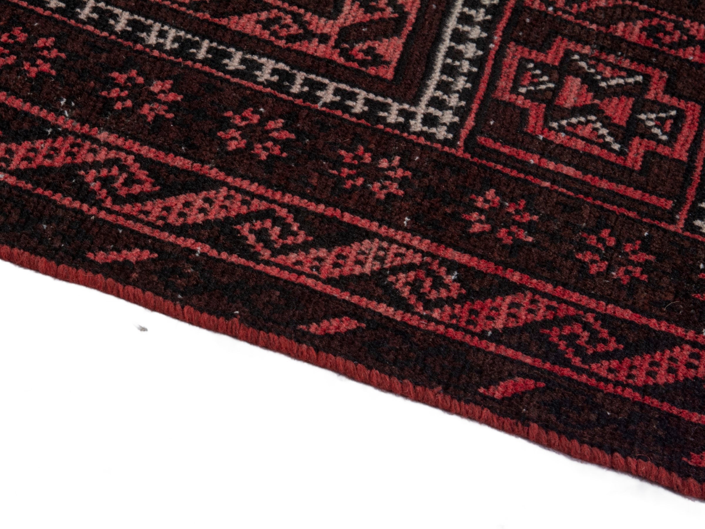 Persian Baluch runner rug in burgundy and deep red, view 7 of 16