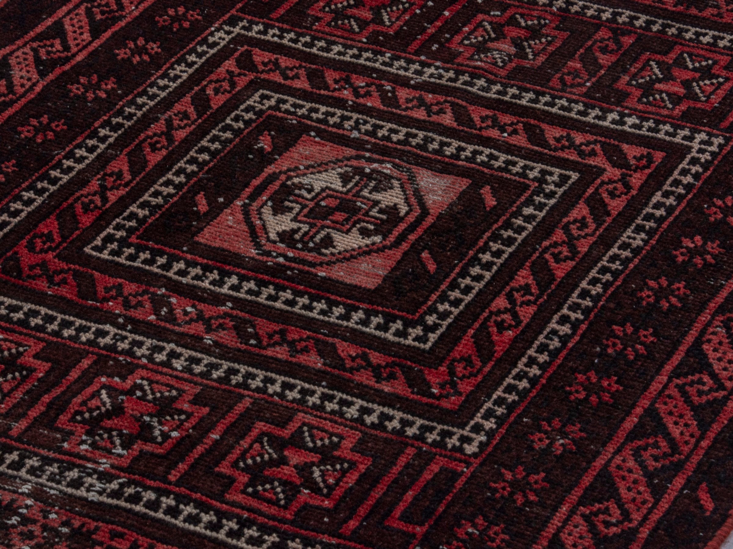 Persian Baluch runner rug in burgundy and deep red, view 8 of 16