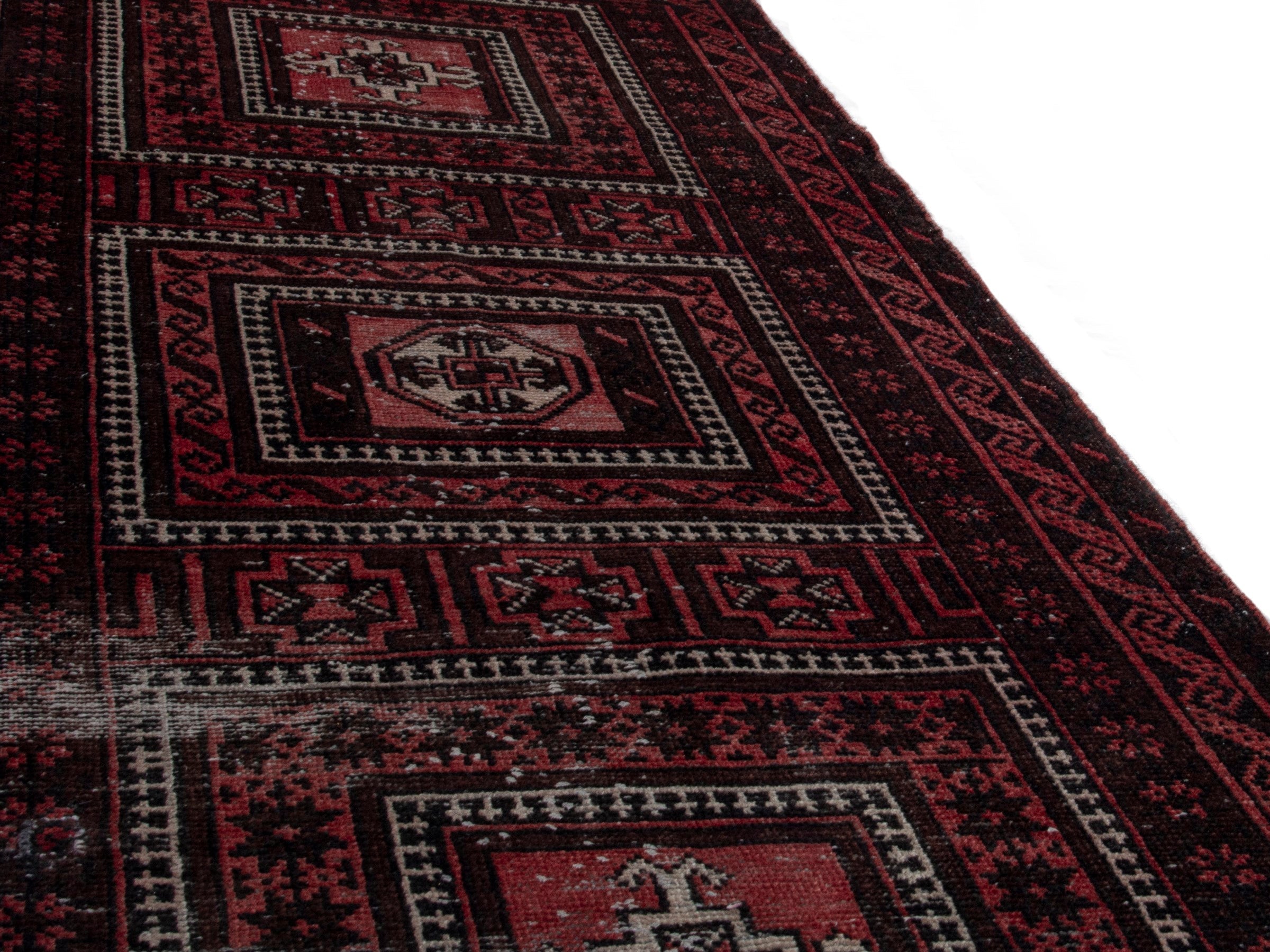 Persian Baluch runner rug in burgundy and deep red, view 9 of 16
