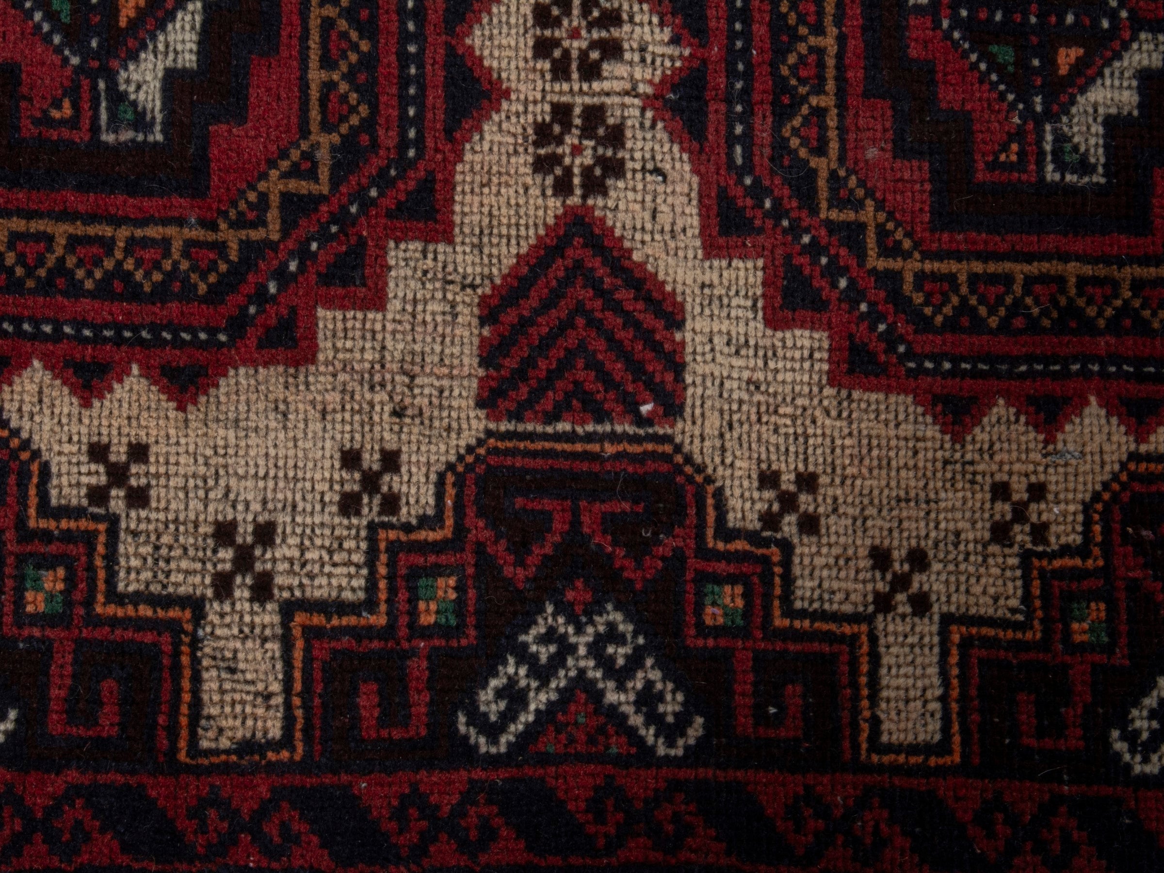 Persian Baluch accent rug in cream and burgundy, view 10 of 16