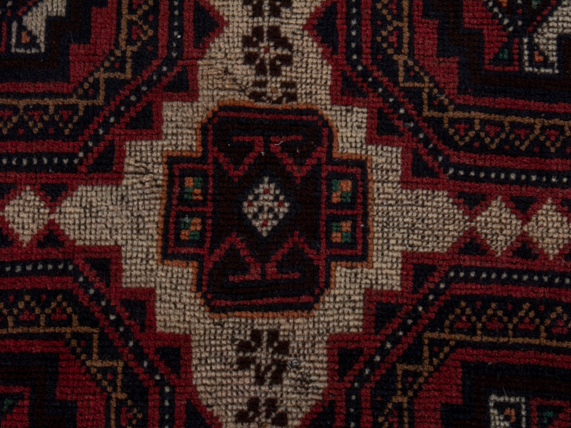 Persian Baluch accent rug in cream and burgundy, view 12 of 16