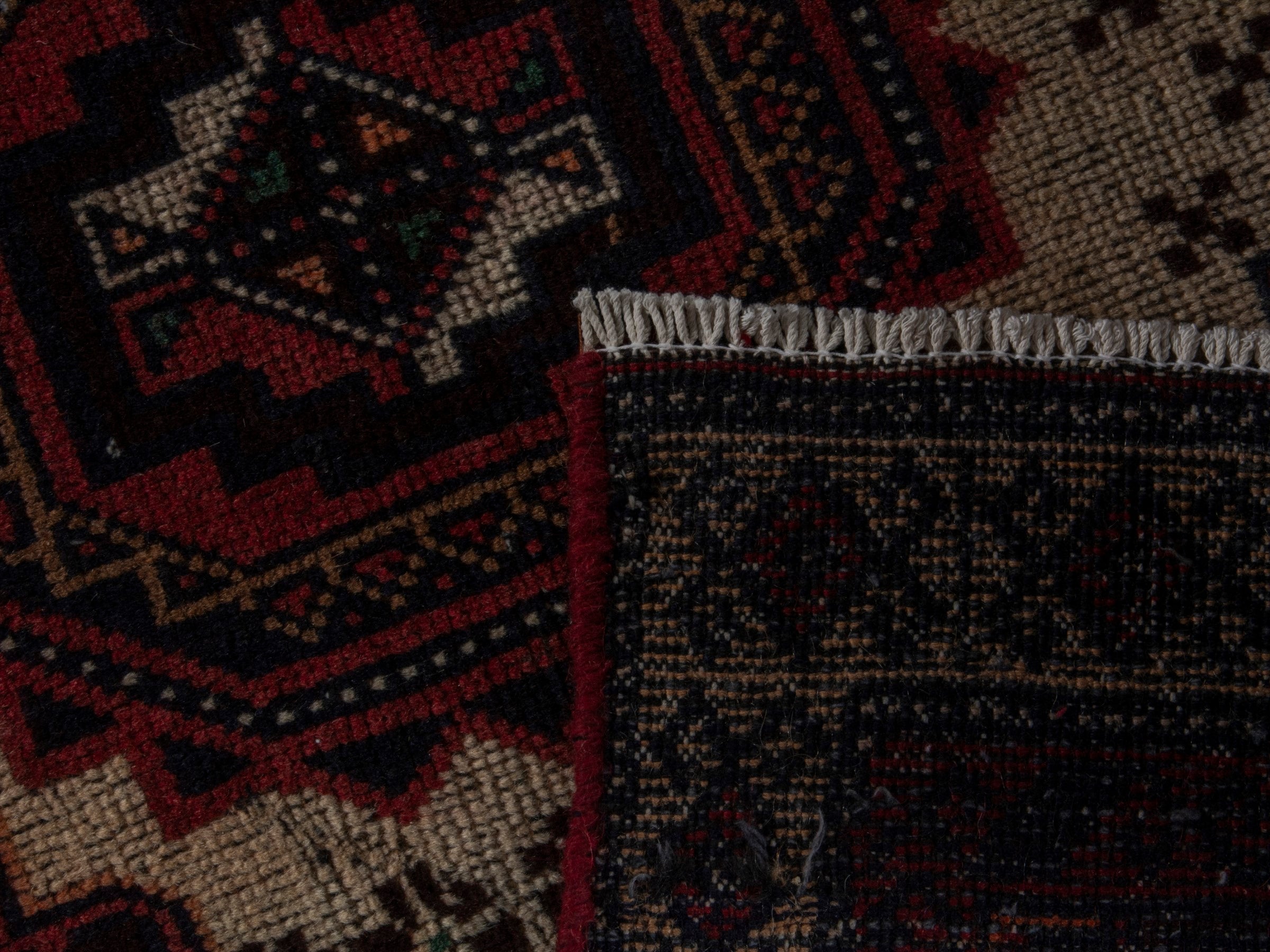 Persian Baluch accent rug in cream and burgundy, view 16 of 16