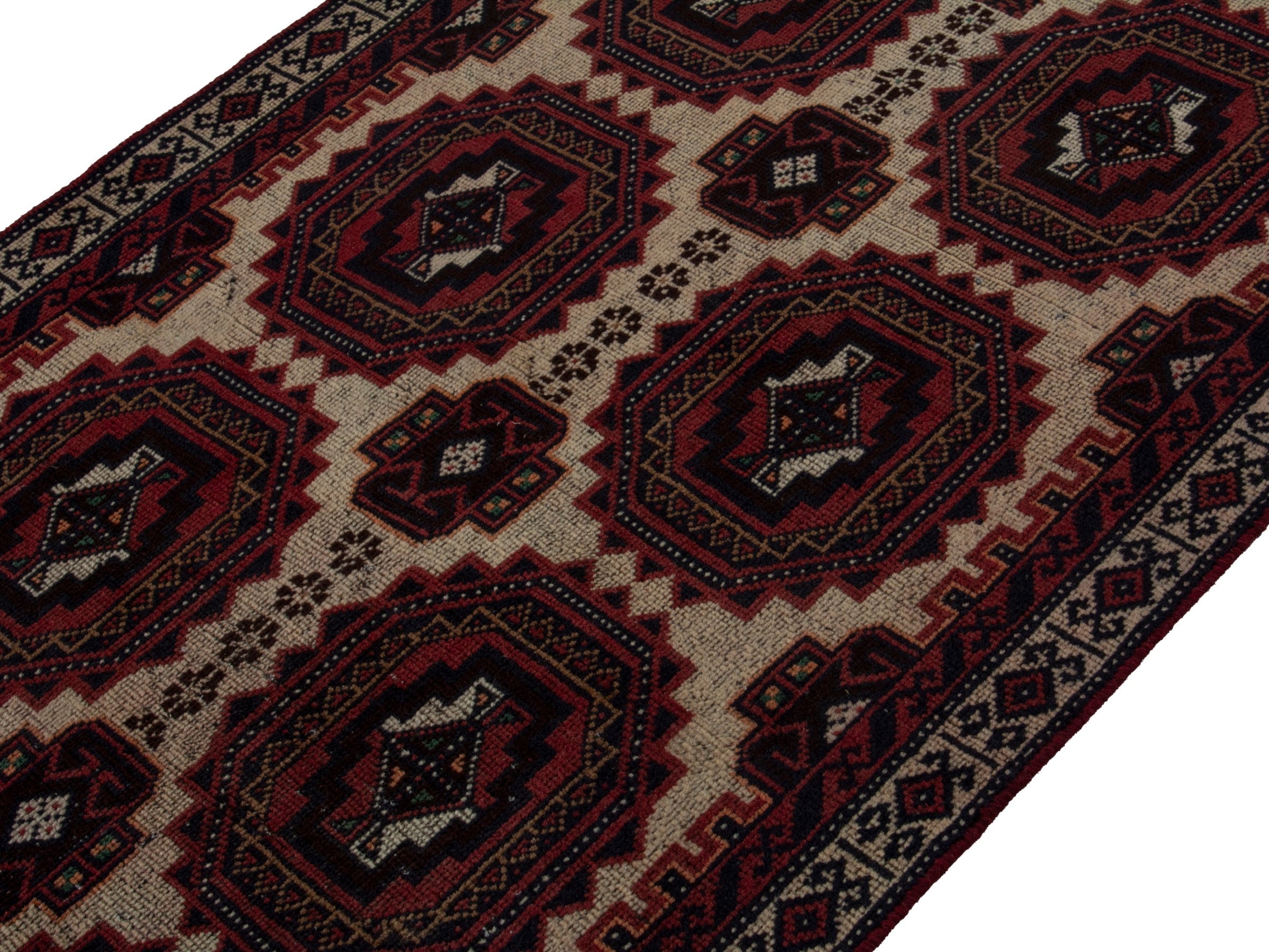 Persian Baluch accent rug in cream and burgundy, view 3 of 16