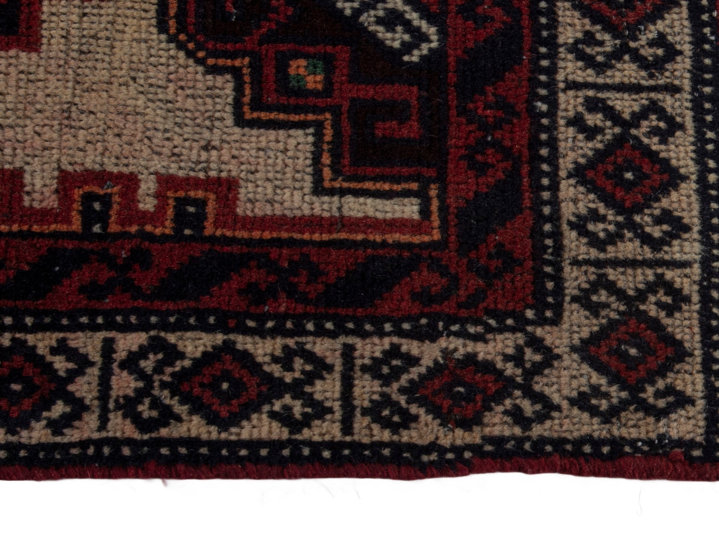Persian Baluch accent rug in cream and burgundy, view 4 of 16
