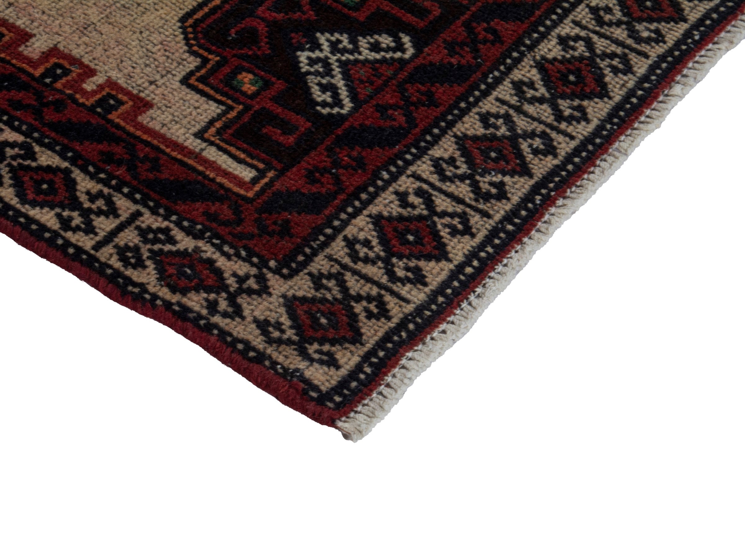 Persian Baluch accent rug in cream and burgundy, view 5 of 16