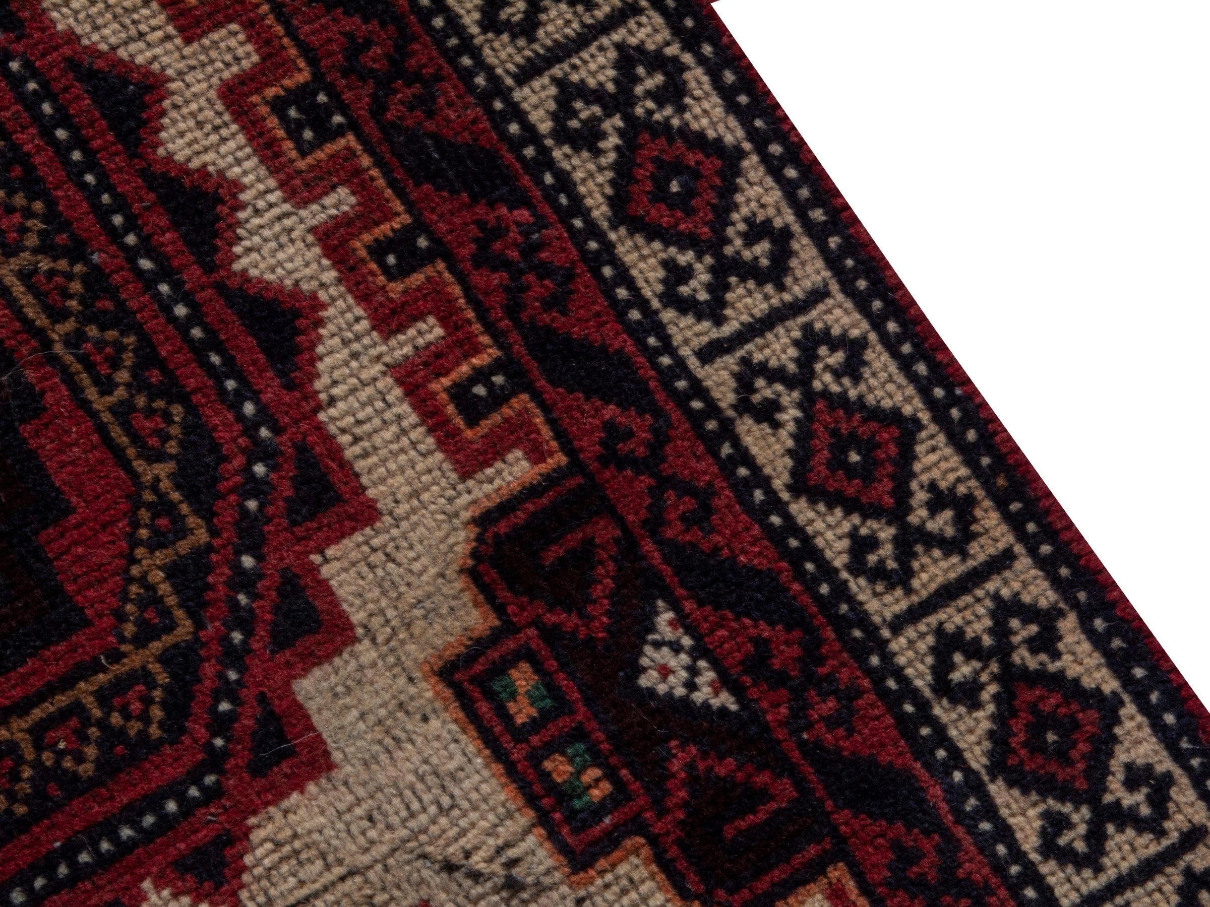 Persian Baluch accent rug in cream and burgundy, view 6 of 16