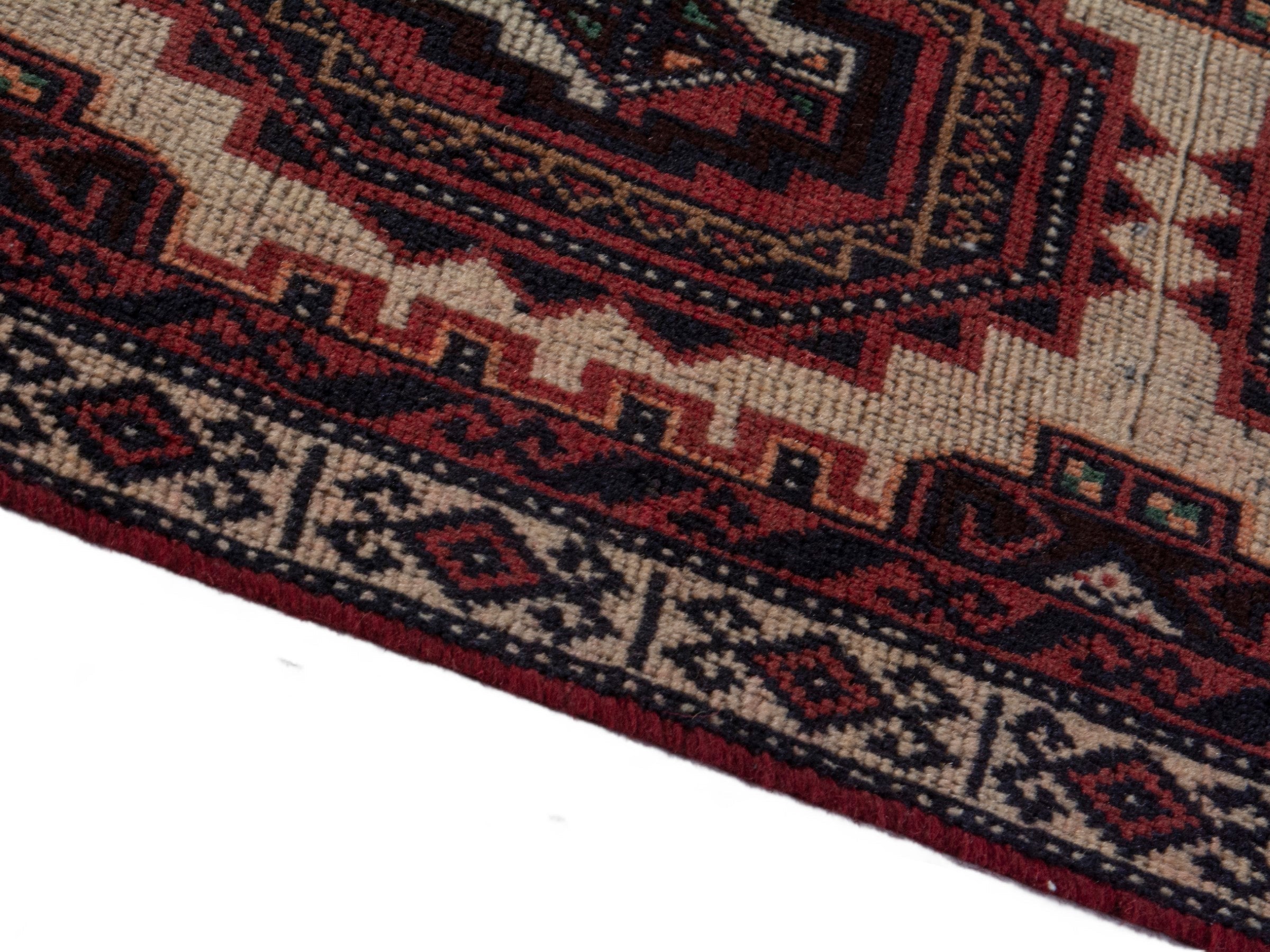 Persian Baluch accent rug in cream and burgundy, view 7 of 16