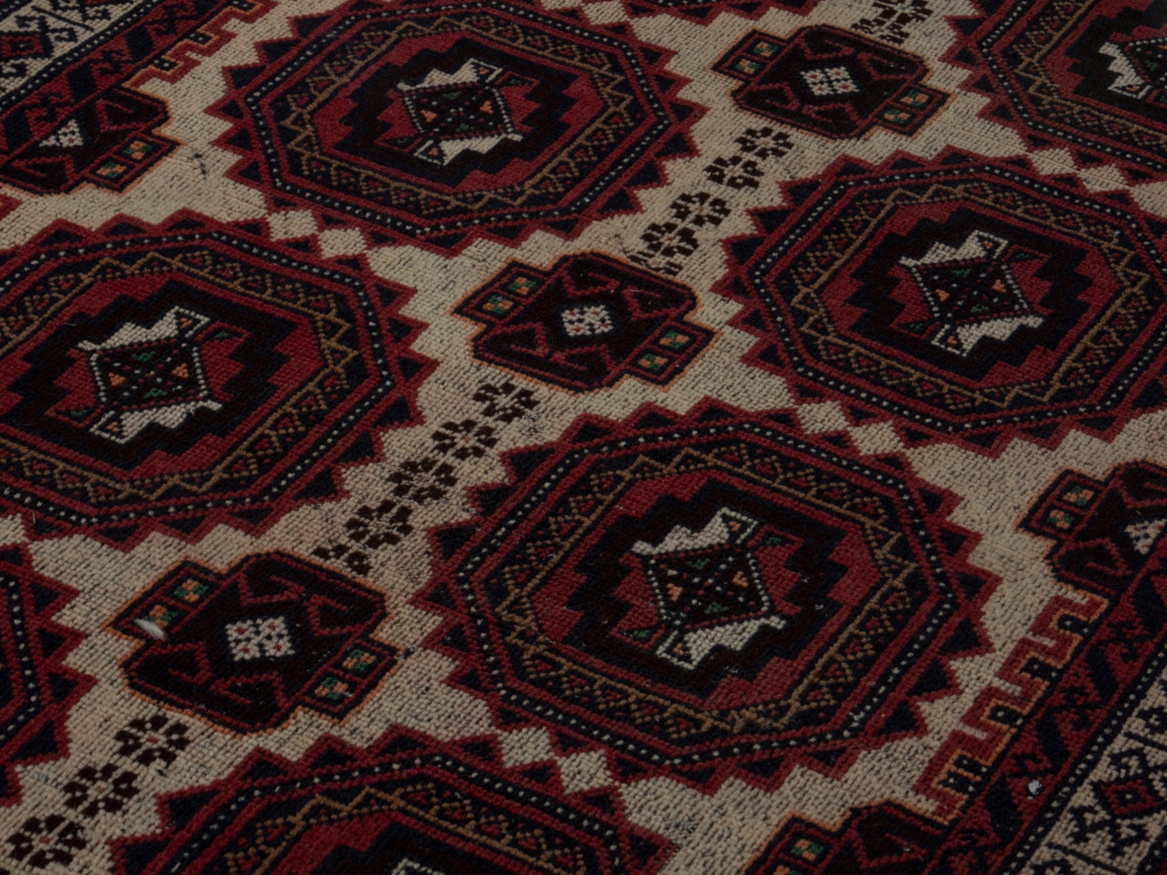 Persian Baluch accent rug in cream and burgundy, view 8 of 16