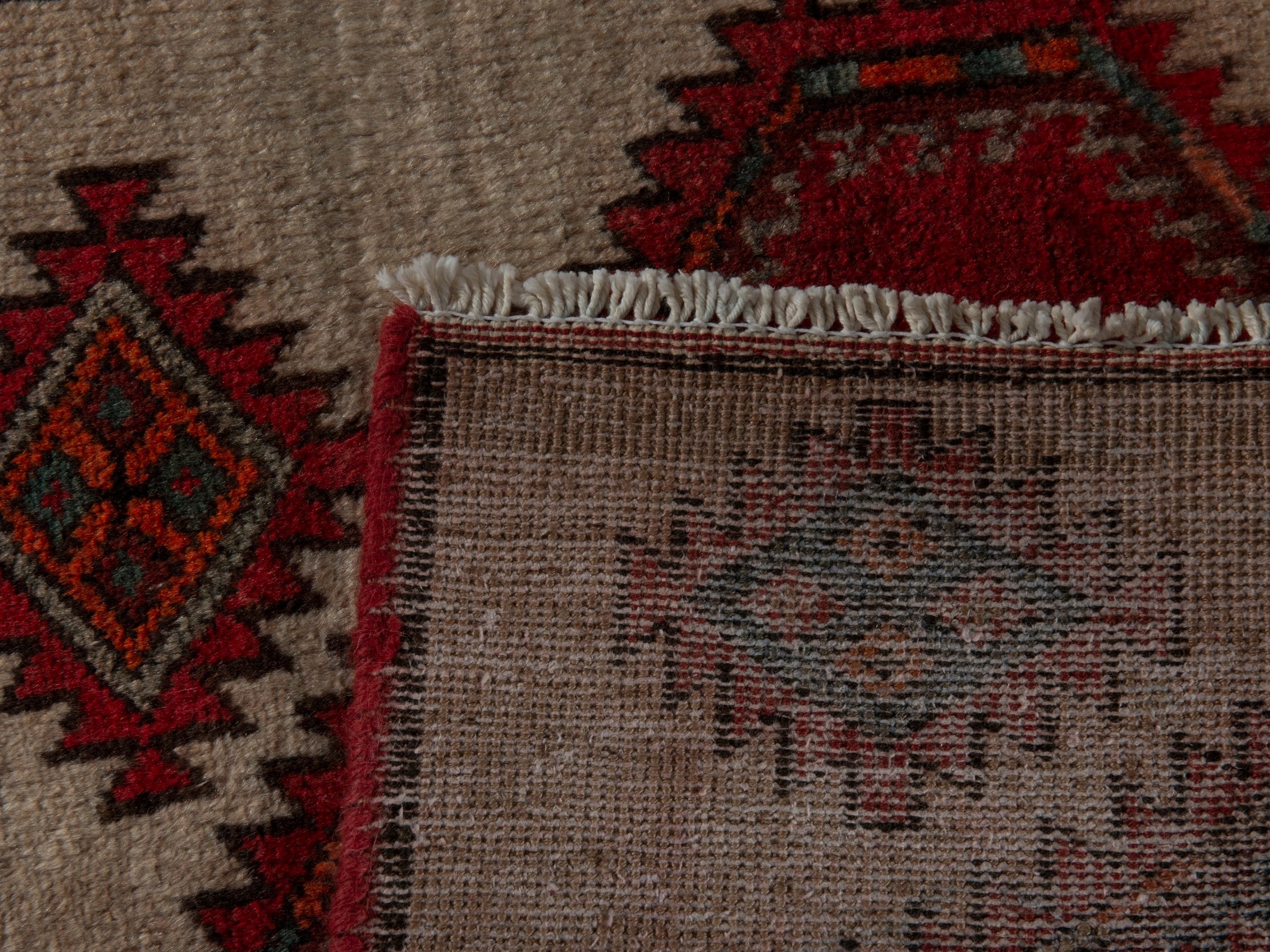 Persian Ardabil accent rug in cream and deep red, view 16 of 16
