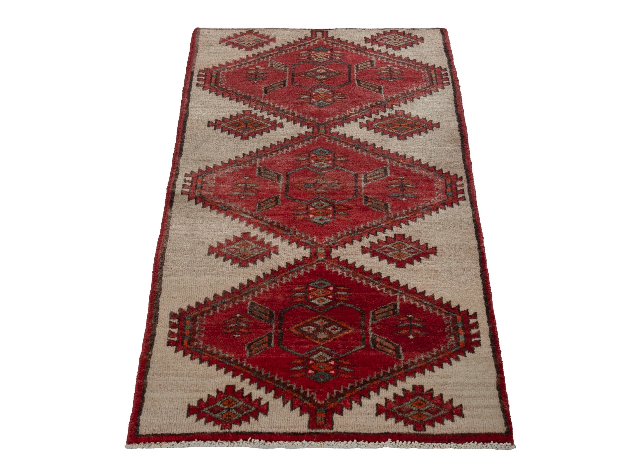 Persian Ardabil accent rug in cream and deep red, view 2 of 16