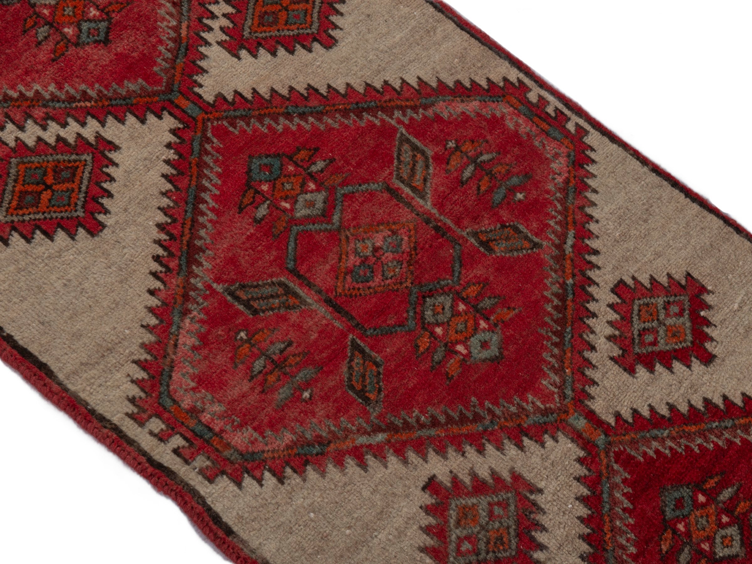 Persian Ardabil accent rug in cream and deep red, view 3 of 16