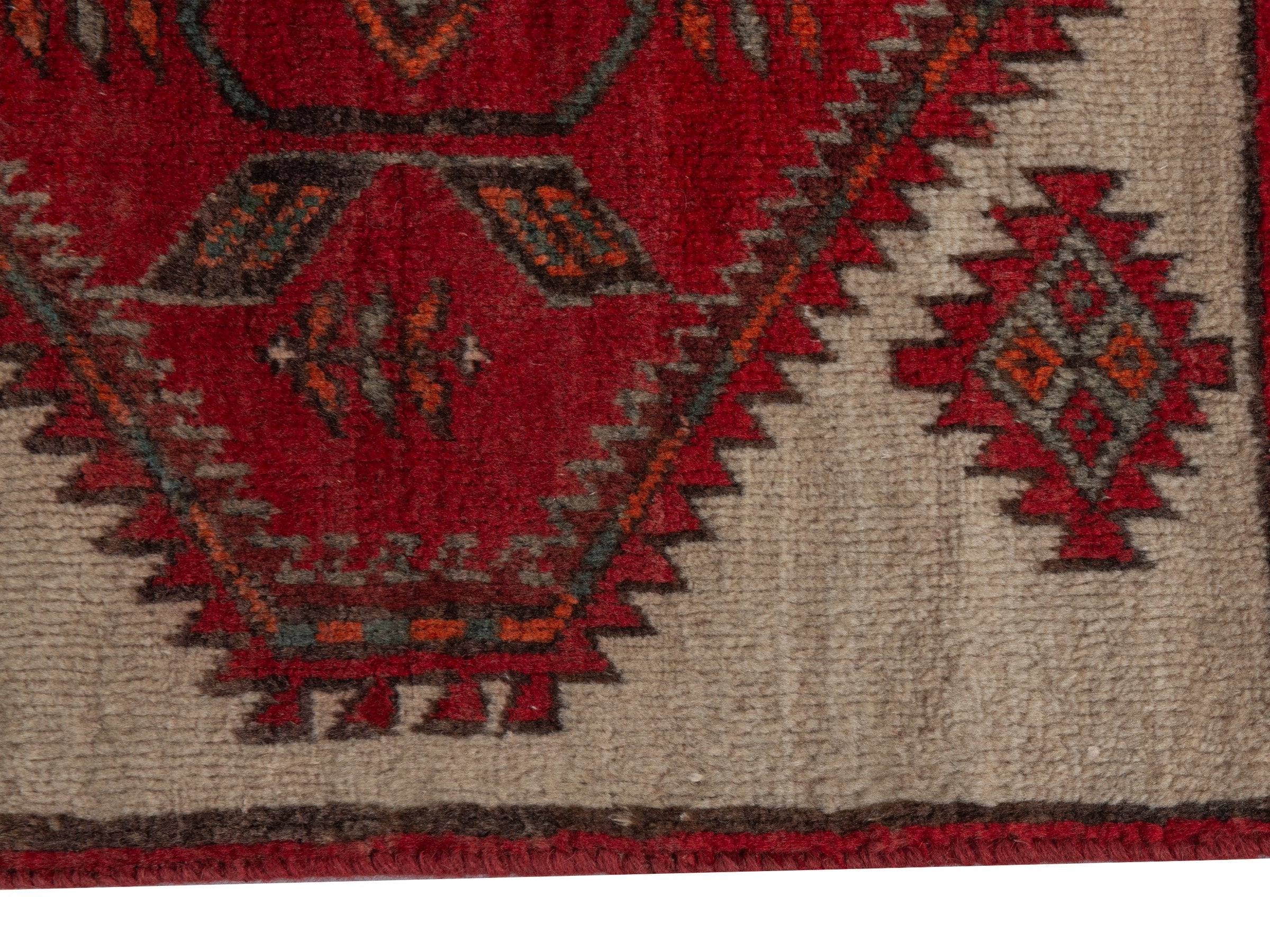 Persian Ardabil accent rug in cream and deep red, view 4 of 16