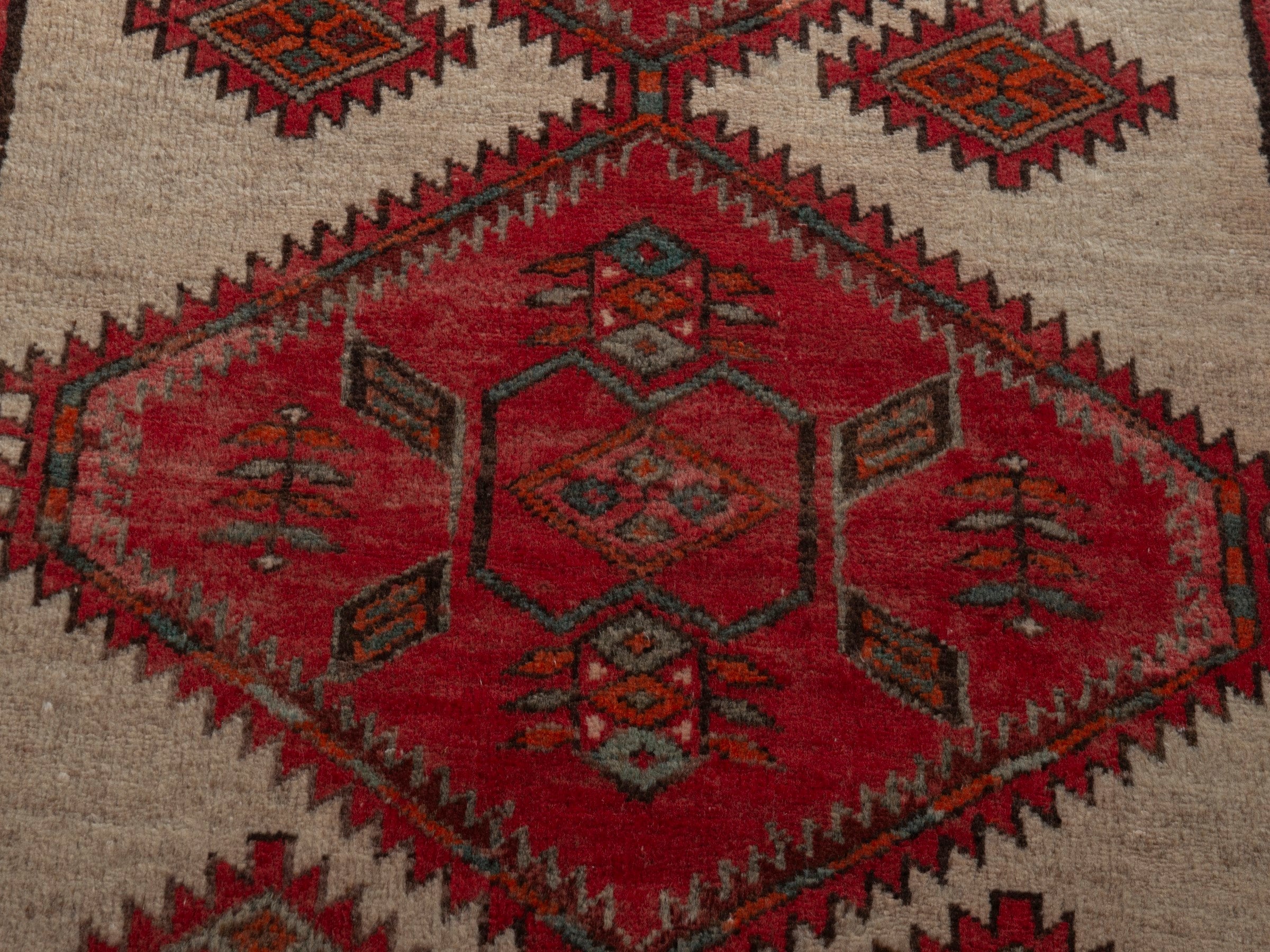 Persian Ardabil accent rug in cream and deep red, view 6 of 16